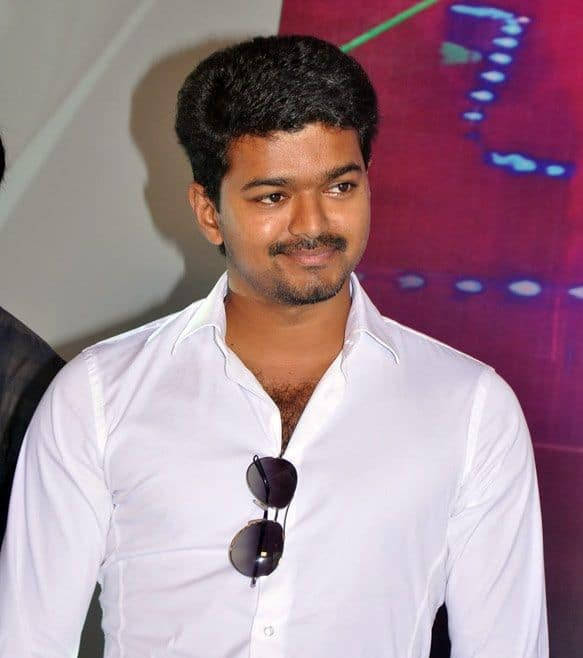 Thalapathy, white polo, sunglasses hanging from collar, SD Phone Wallpaper