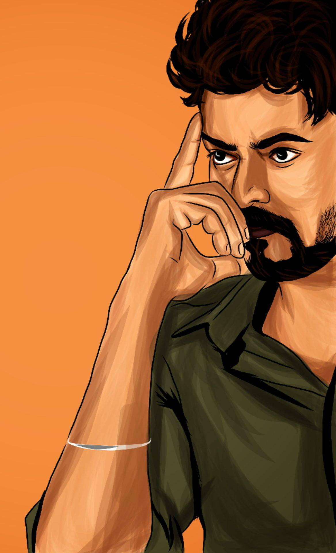 Thalapathy HD, orange, dark curly hair, Full HD Phone Wallpaper