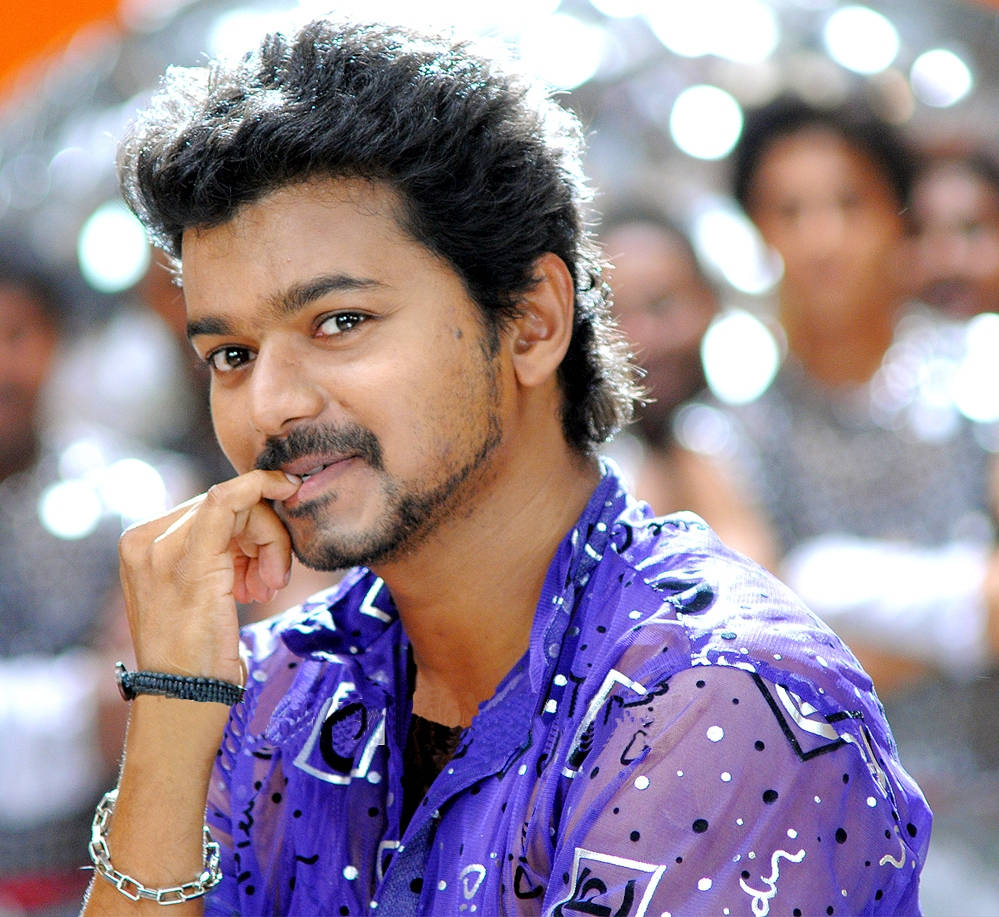 Thalapathy HD, purple shirt, dark curly hair, SD Desktop Wallpaper