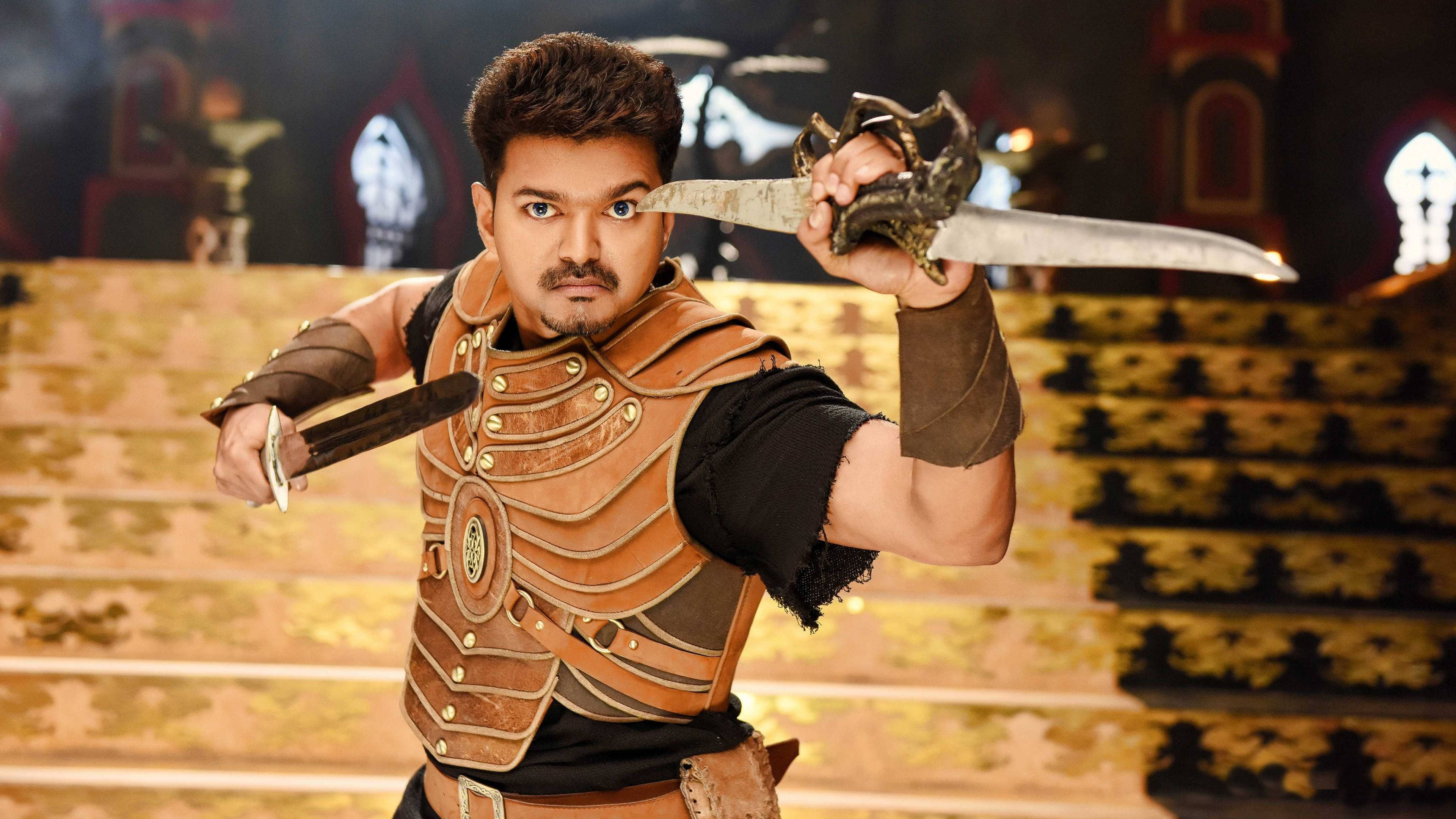 Thalapathy Vijay, curved sword, dagger, 4K Desktop Wallpaper