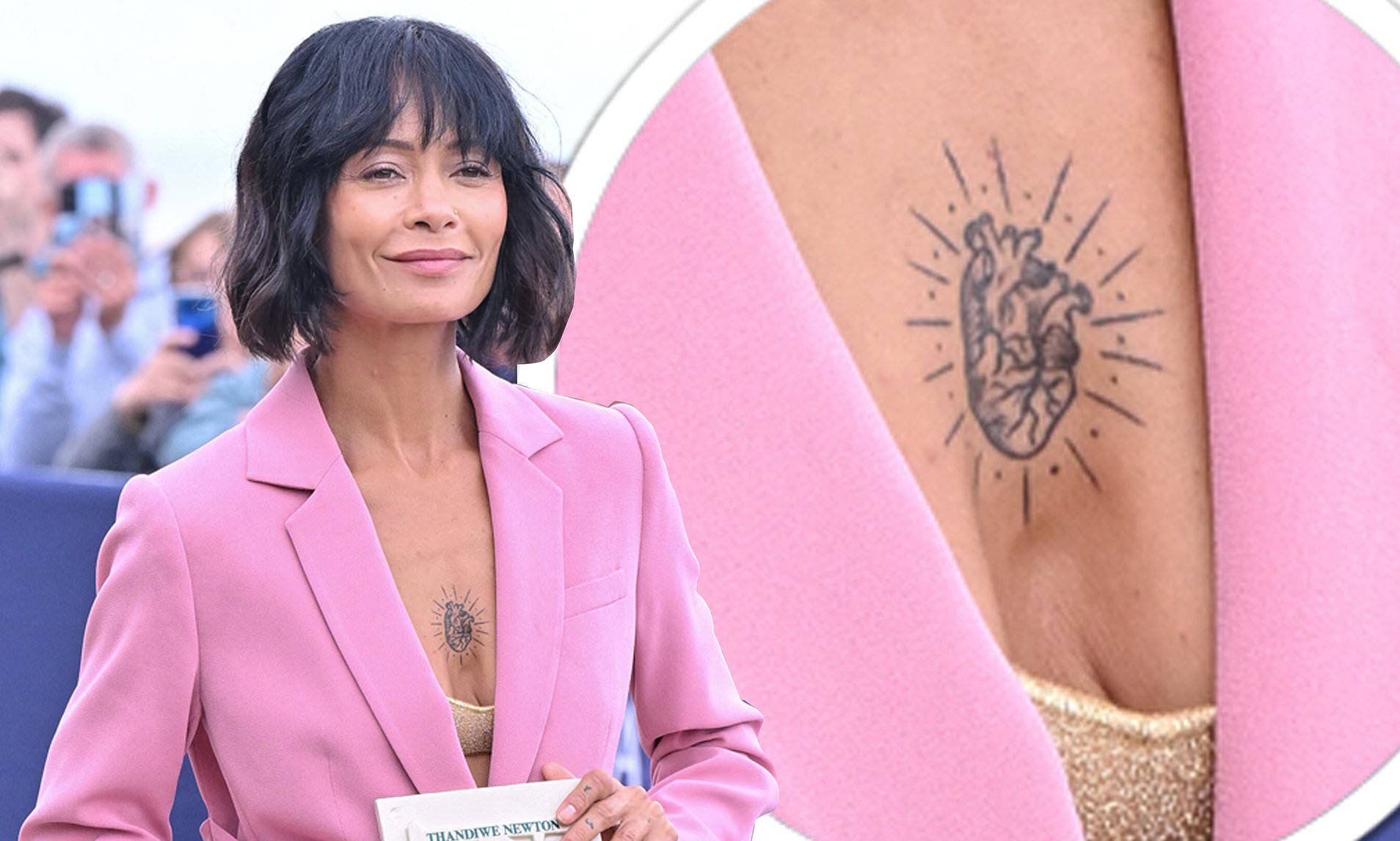 Thandiwe Newton, pink blazer, heart tattoo, HD Desktop Wallpaper