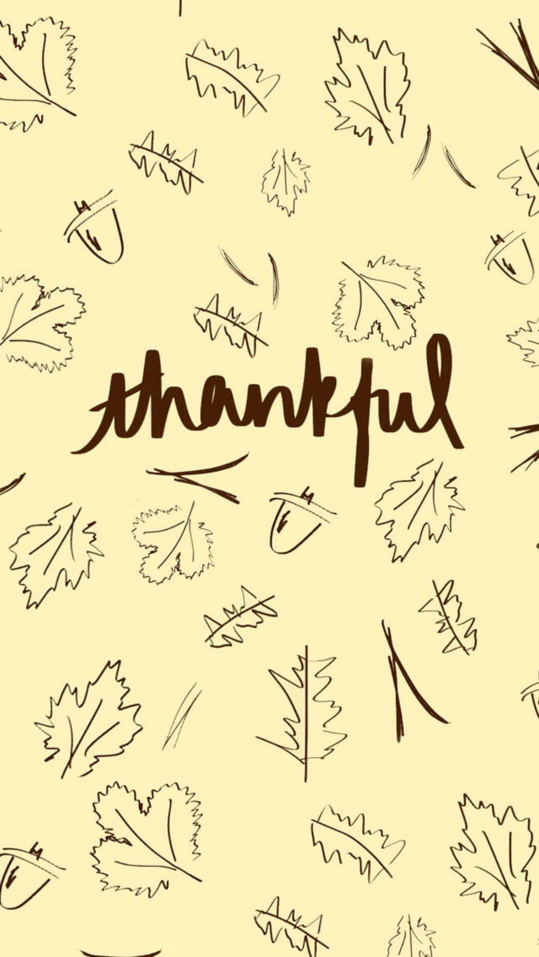 cute yellow thankful phone theme, hand-drawn leaves, word thankful, HD Phone Wallpaper