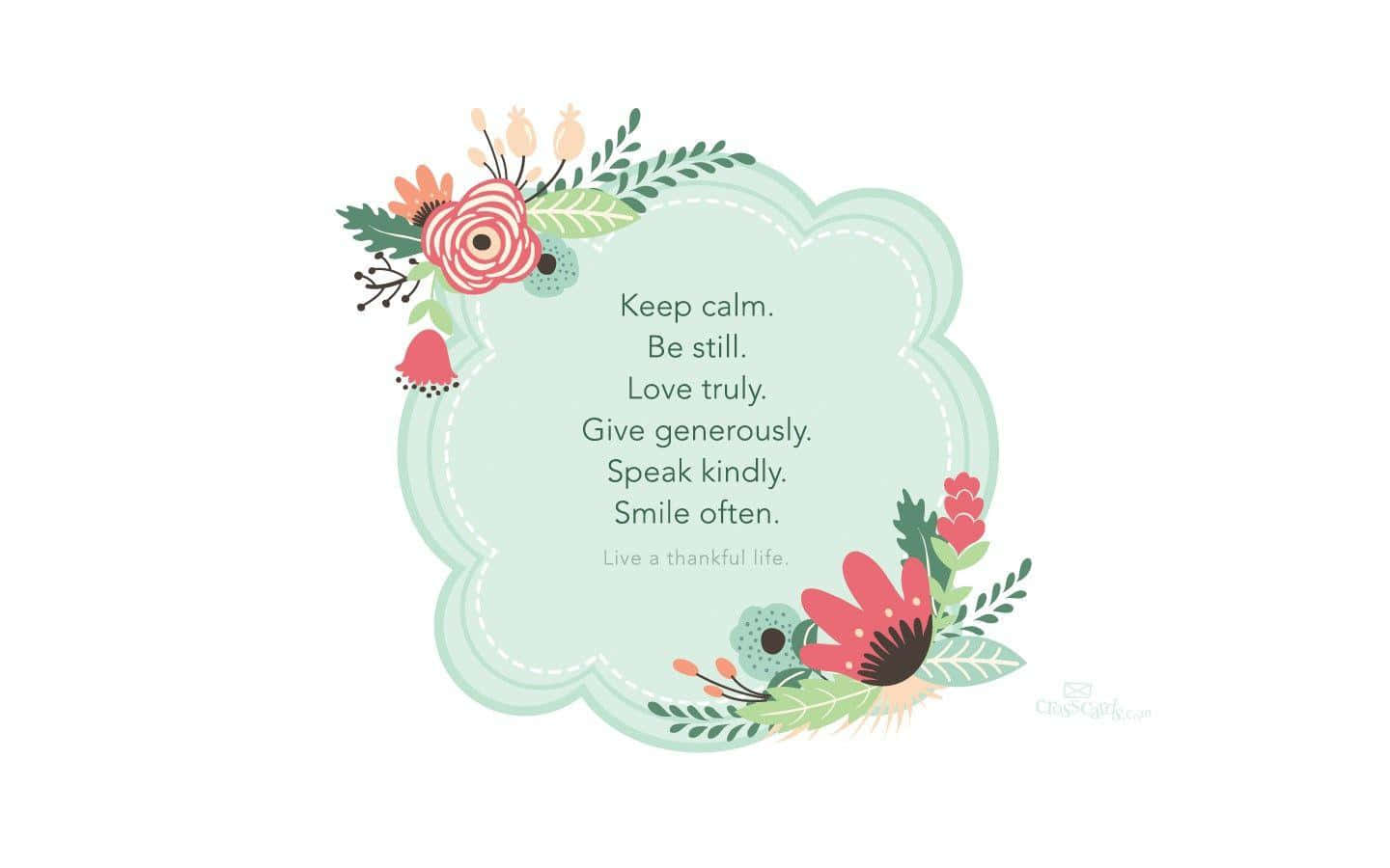 dainty thankful life quote sticker, soft mint-green scalloped frame, colorful illustrated flowers, HD Desktop Wallpaper