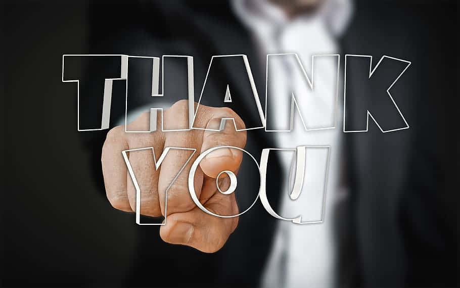 THANK YOU, glowing white outline, blurred business suit background, SD Desktop Wallpaper