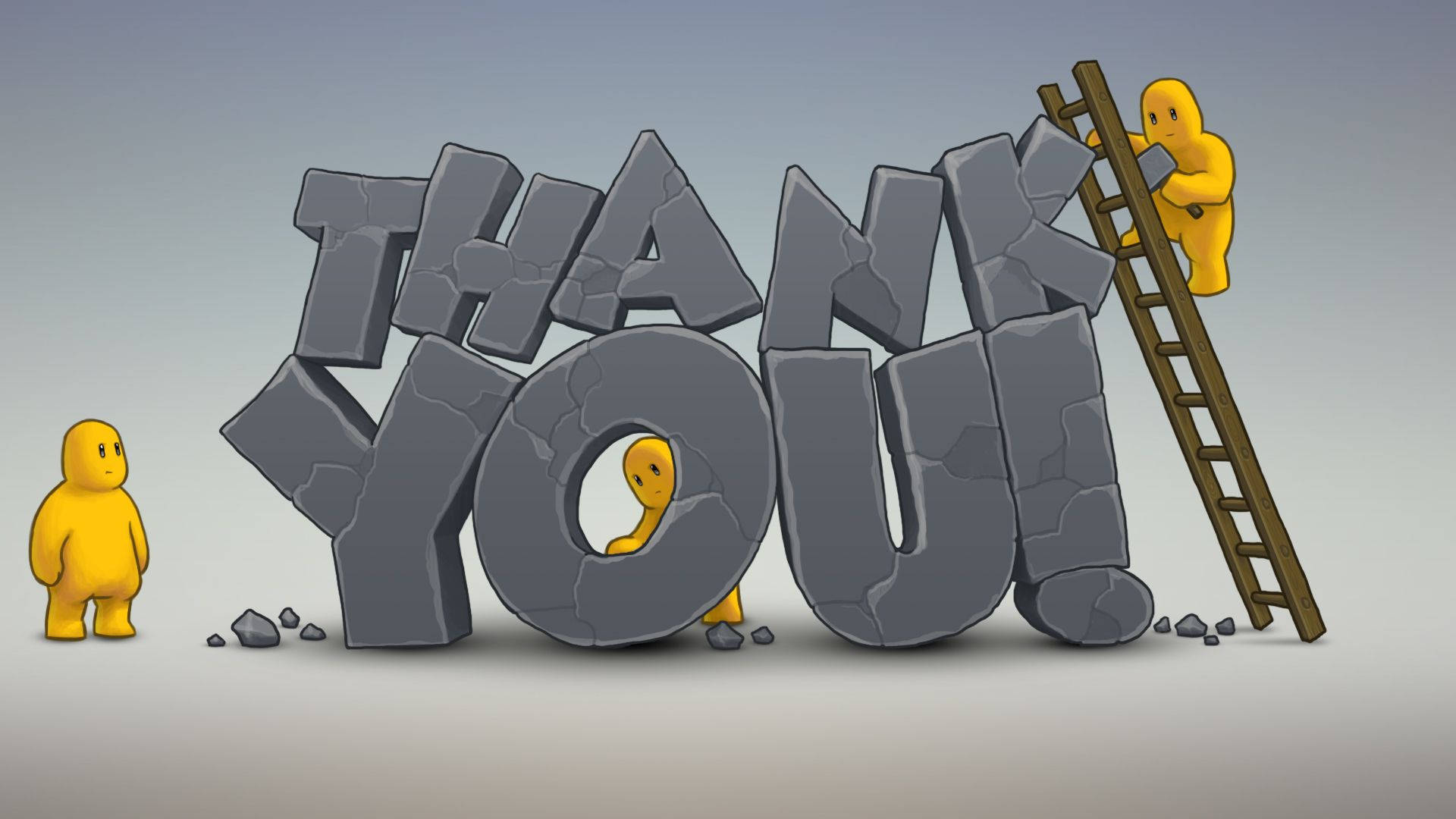THANK YOU, yellow cartoon figures, gray stone blocks, Full HD Desktop Wallpaper