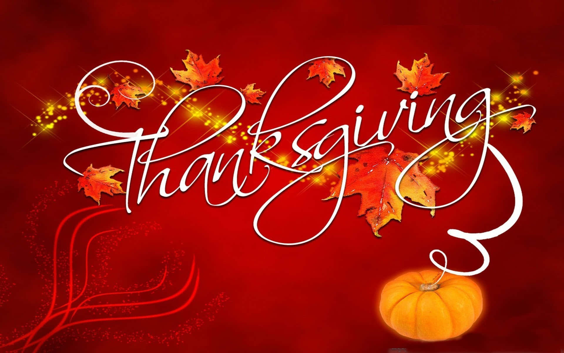 Happy Thanksgiving Desktop, white cursive Thanksgiving text, glowing autumn leaves, Full HD Desktop Wallpaper