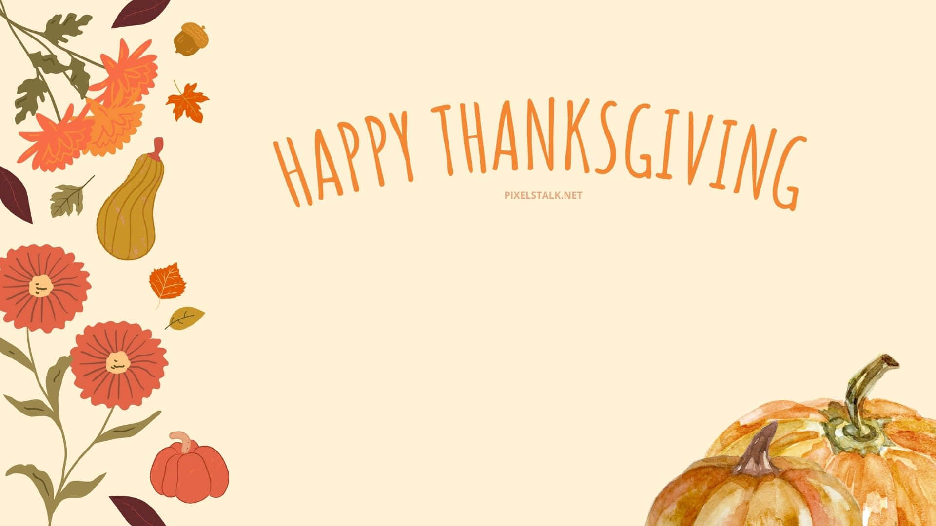 Happy Thanksgiving, watercolor pumpkins, flowers, Full HD Desktop Wallpaper