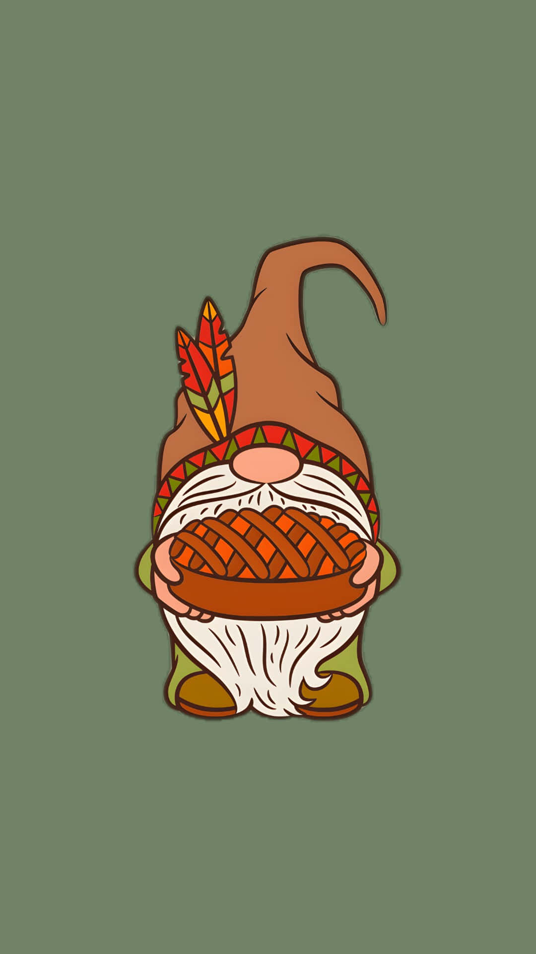 Thanksgiving Gnome, lattice-top pie, feathered hat, Full HD Phone Wallpaper