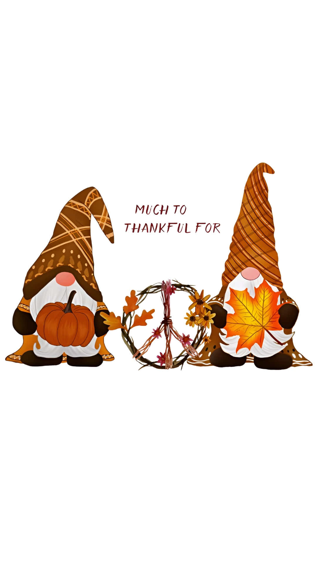 Thanksgiving Gnome, peace sign wreath, pumpkin, Full HD Phone Wallpaper
