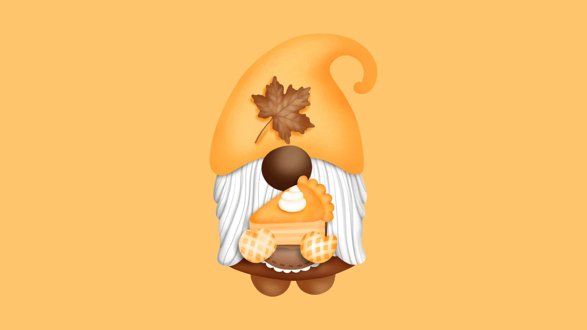 Thanksgiving Gnome, orange hat, brown maple leaf, Full HD Desktop Wallpaper
