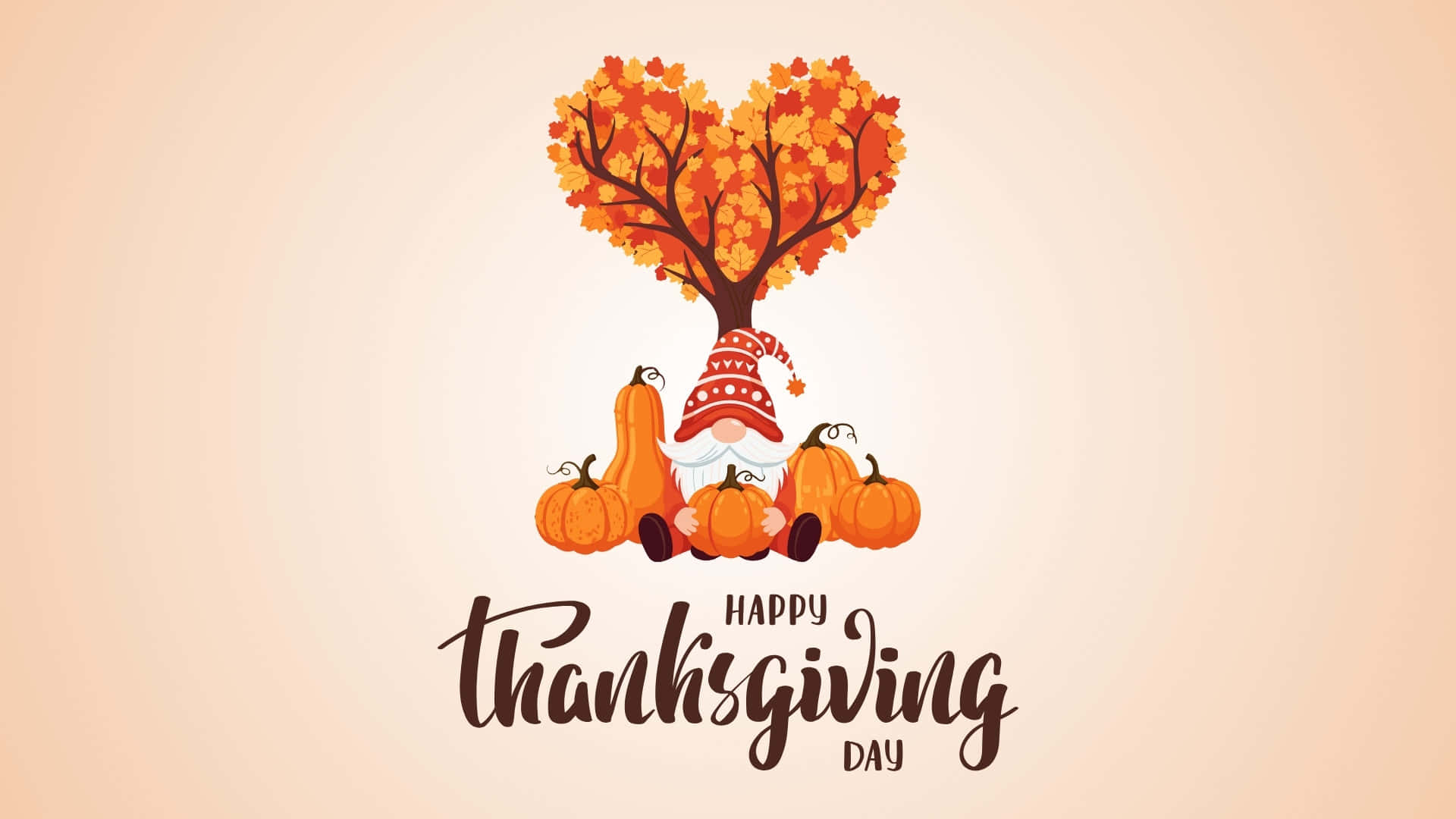 Thanksgiving Gnome, pumpkins, red hat, Full HD Desktop Wallpaper
