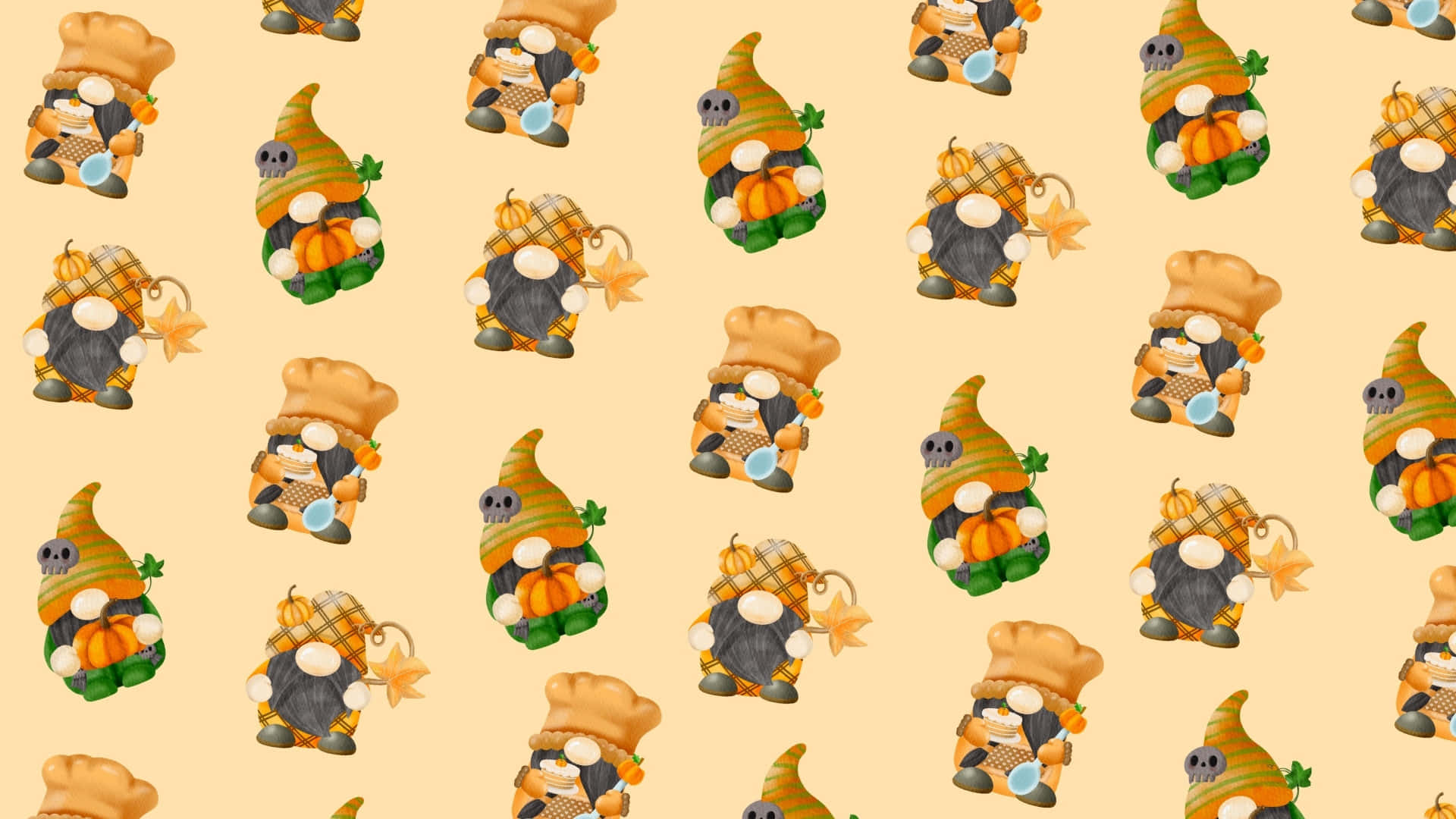 Thanksgiving Gnome, cartoon gnomes, autumn attire, Full HD Desktop Wallpaper