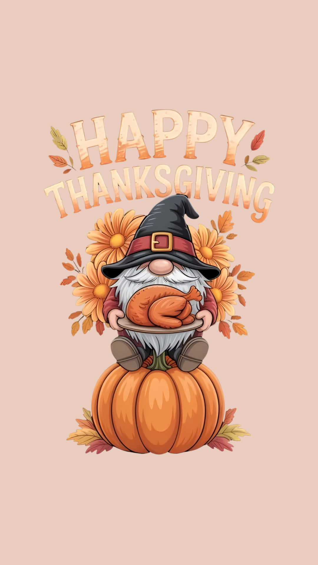 Thanksgiving Gnome, witch hat, roasted turkey, Full HD Phone Wallpaper