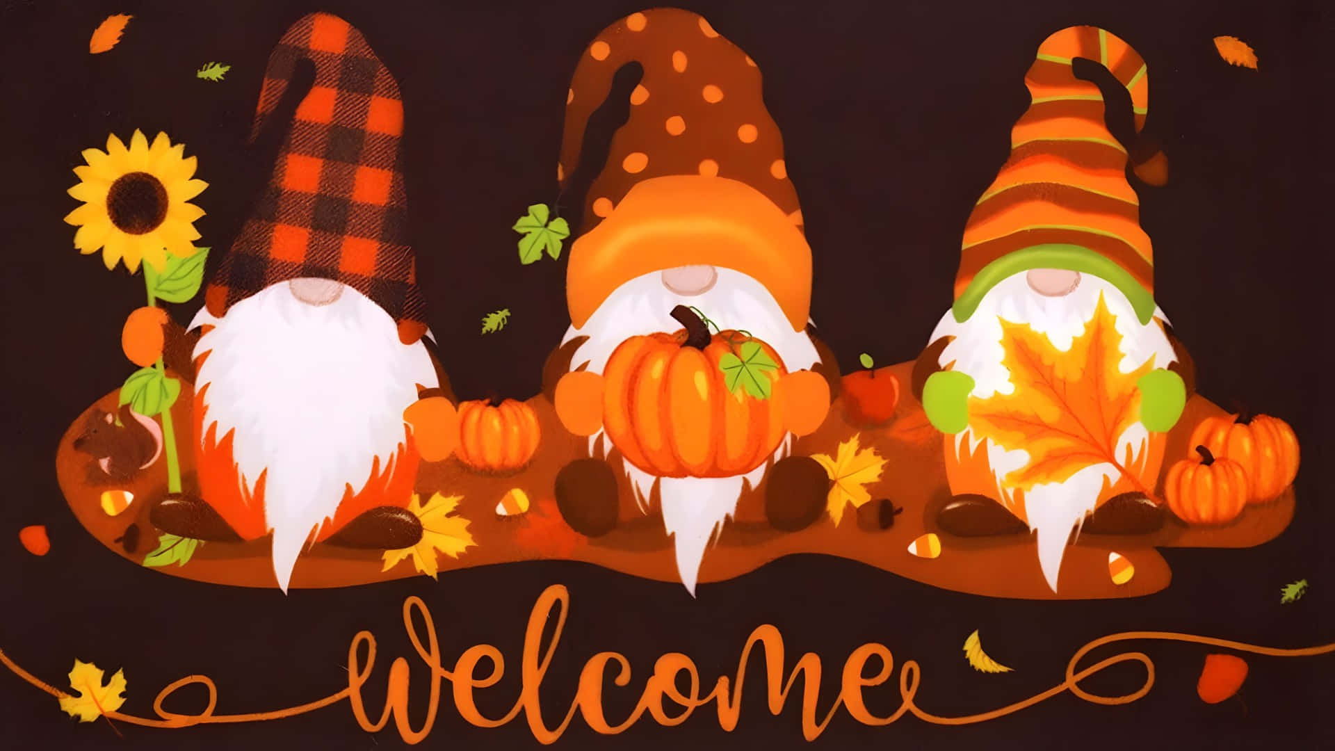 Thanksgiving Gnome, autumn gnomes, pumpkins, Full HD Desktop Wallpaper