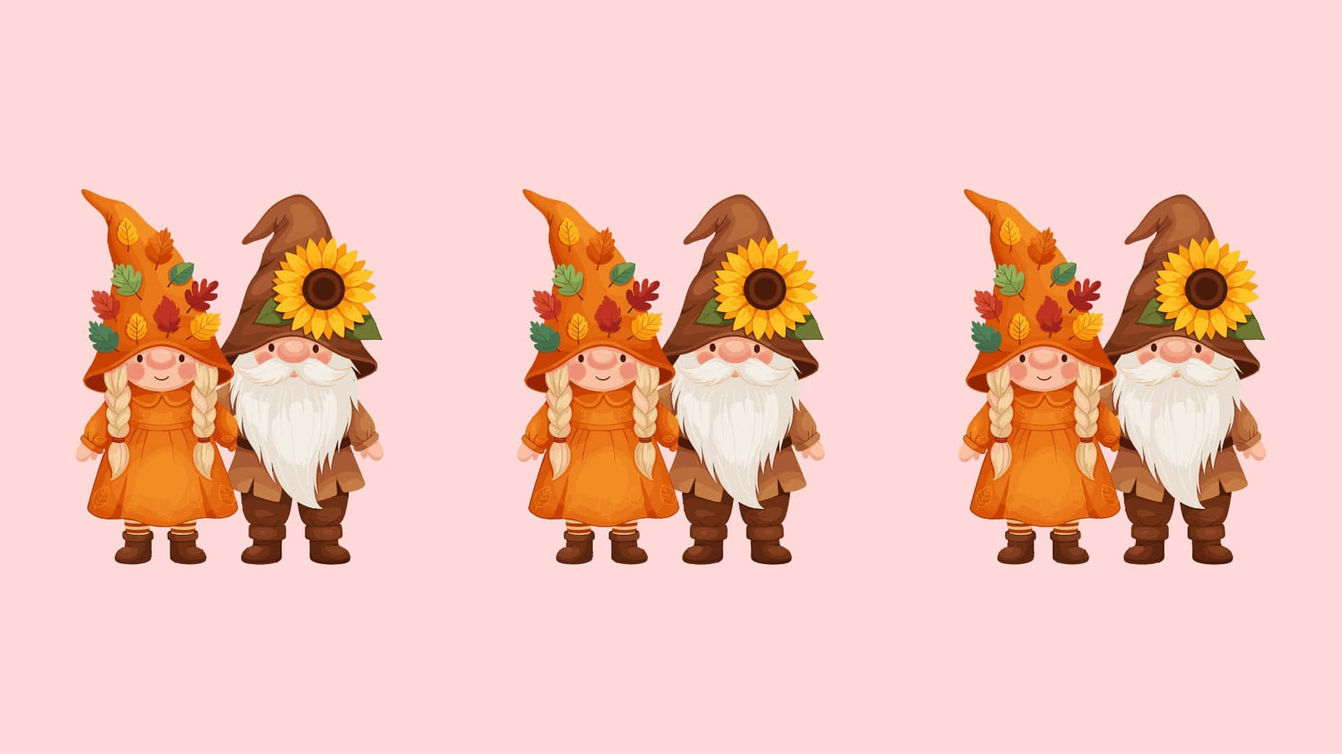 Thanksgiving Gnome, autumn hats, sunflowers, Full HD Desktop Wallpaper