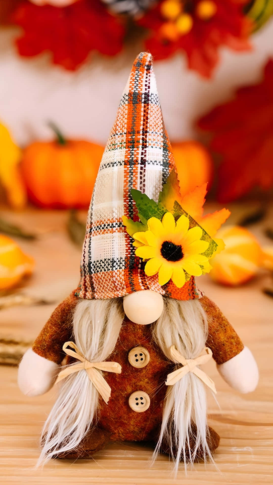 Thanksgiving Gnome, sunflower, plaid hat, Full HD Phone Wallpaper