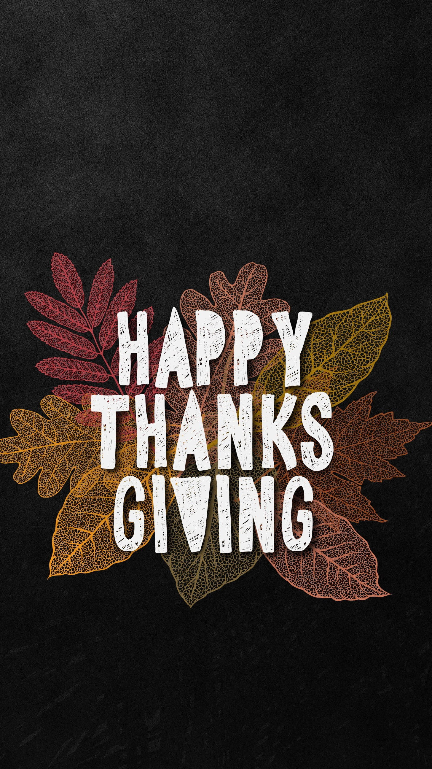 black background, HAPPY THANKSGIVING, autumn leaves, 2K Phone Wallpaper
