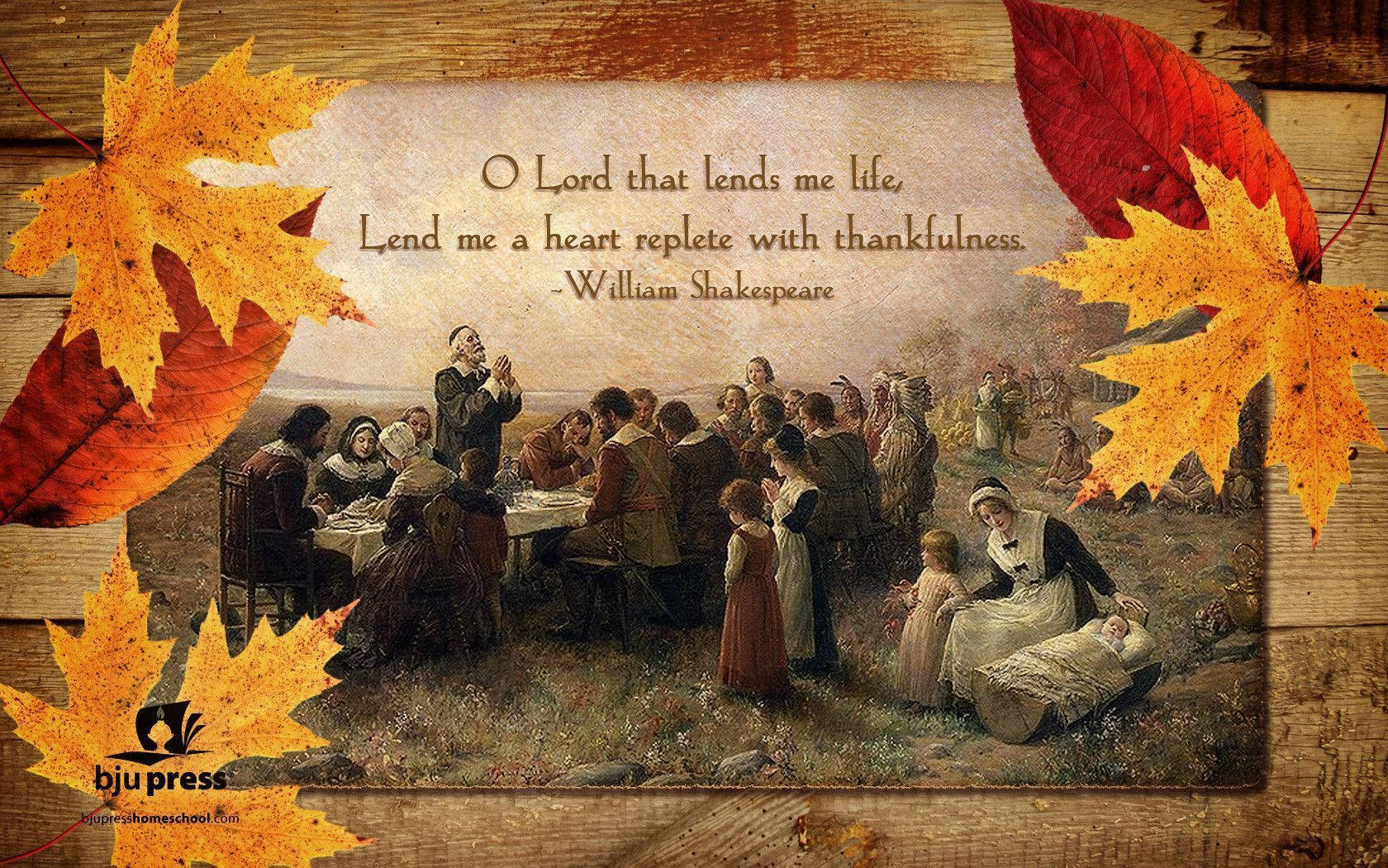 colonial-era family, table for prayer and gratitude, autumn leaves, HD Desktop Wallpaper