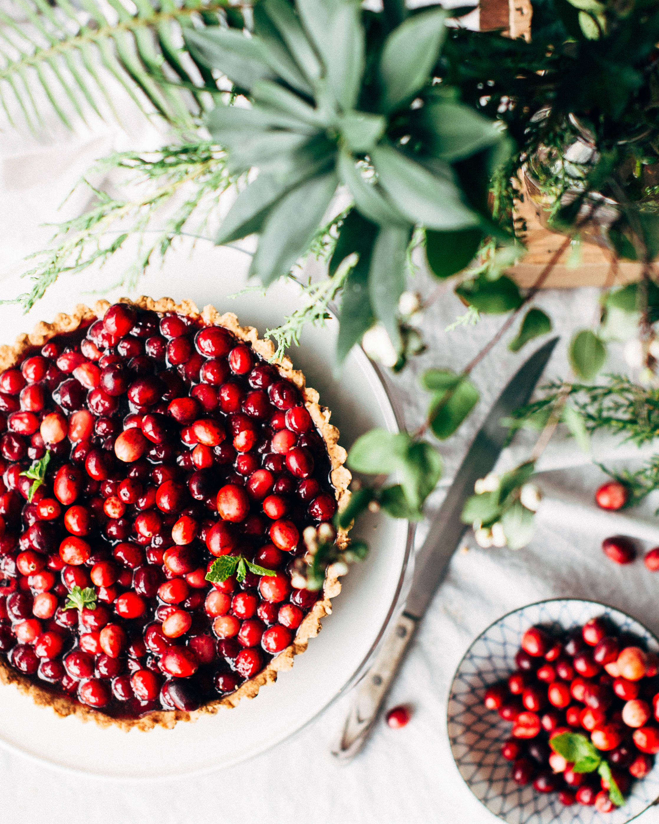 cranberry tart, fresh berries, mint leaves, 2K Phone Wallpaper