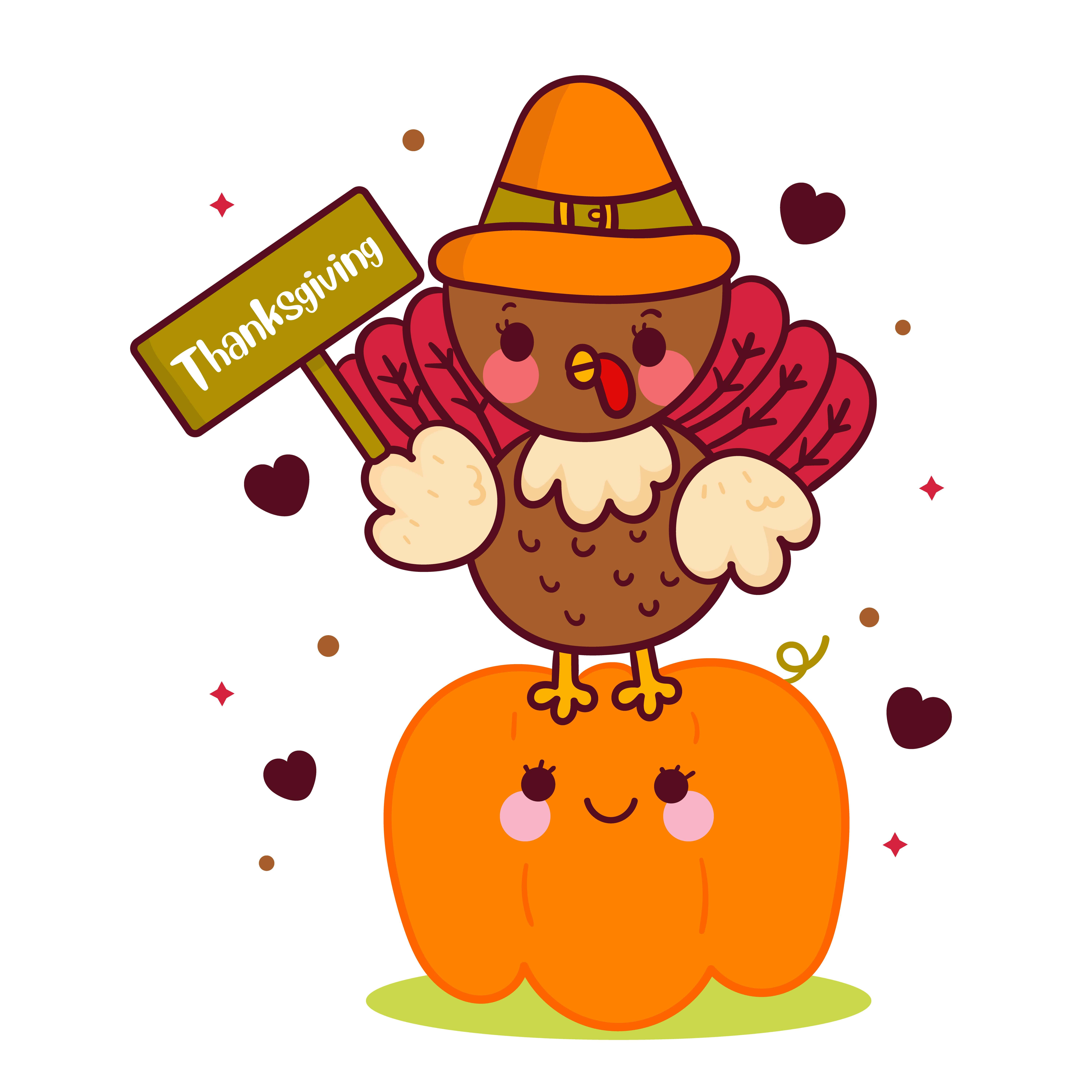 cartoon turkey, pilgrim hat, Thanksgiving sign, 5K Desktop Wallpaper