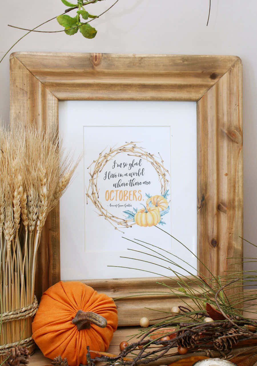 Fall Thanksgiving, wooden frame, watercolor print, SD Phone Wallpaper
