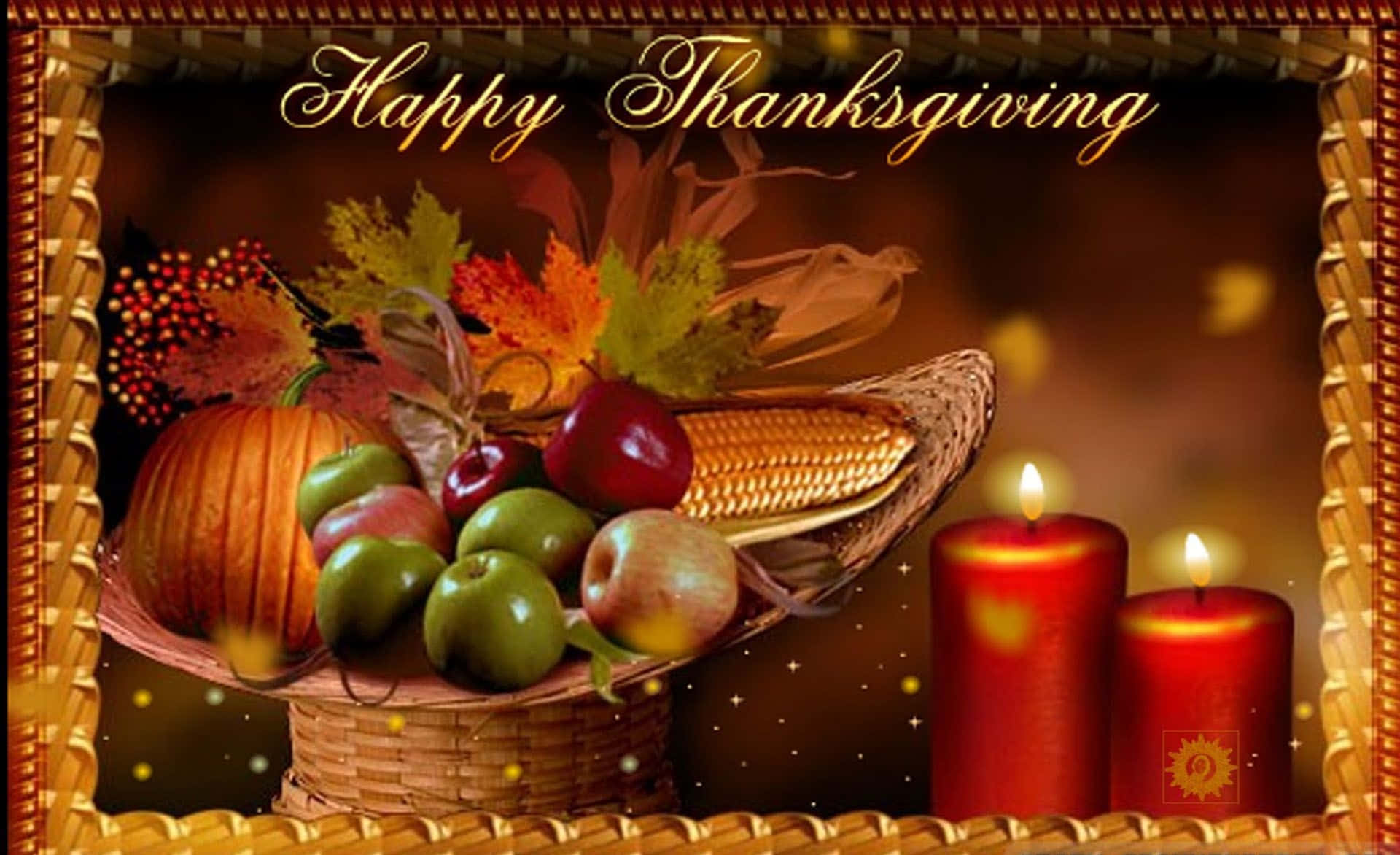 Happy Thanksgiving Wicker Basket, pumpkins, apples, Full HD Desktop Wallpaper