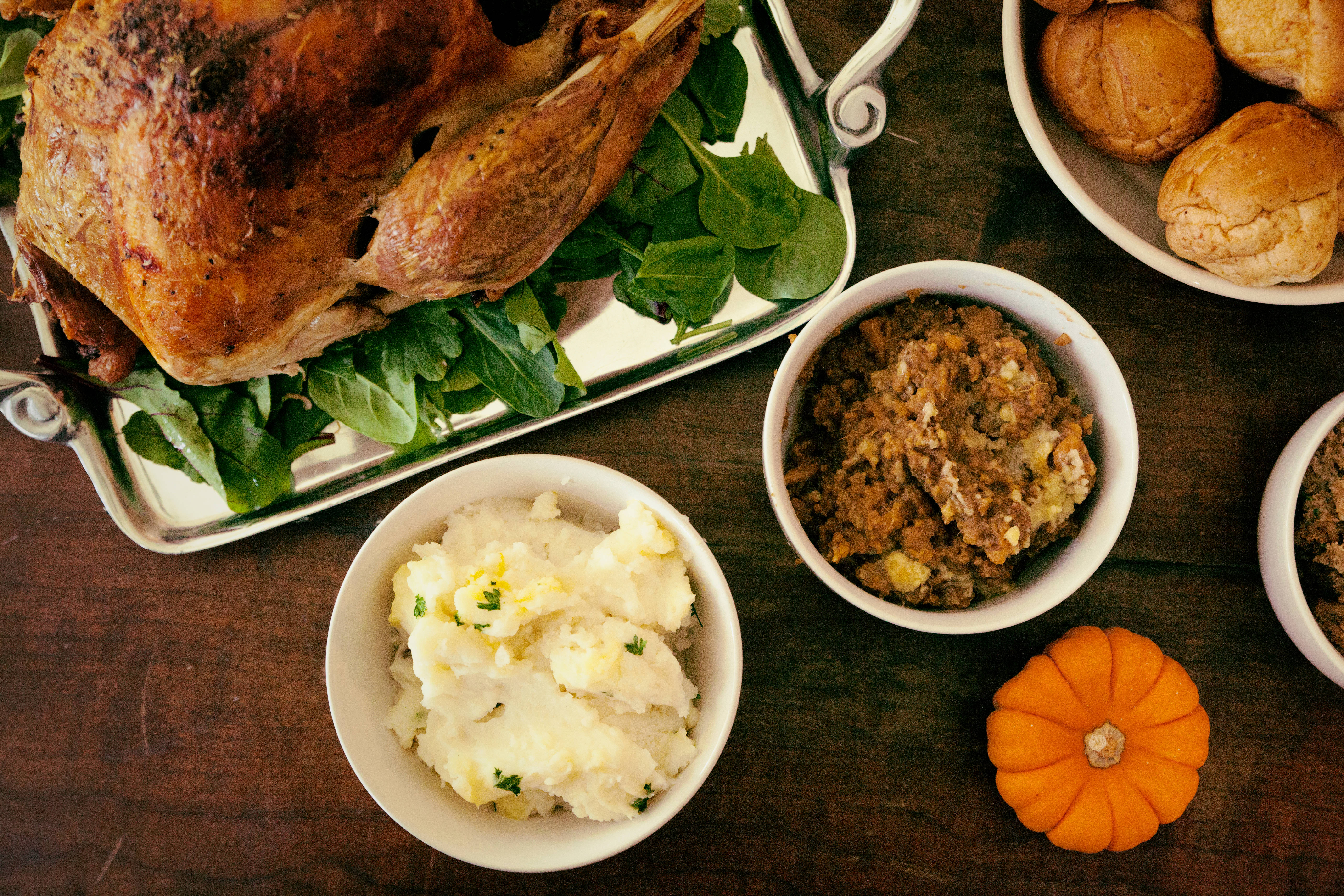 Thanksgiving, roasted turkey, spinach, 5K Desktop Wallpaper