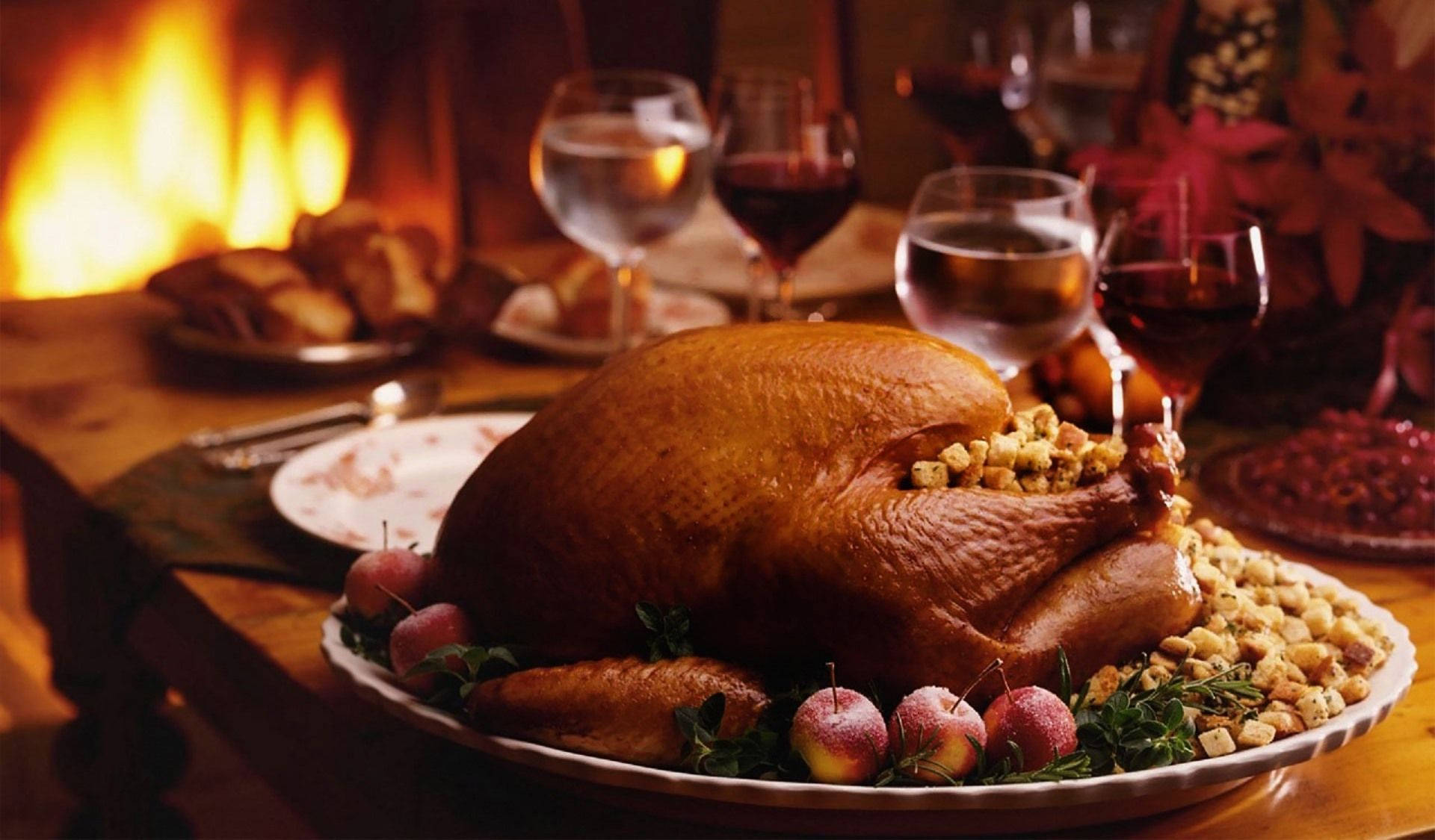 Thanksgiving dinner, golden roasted turkey, festive table, Full HD Desktop Wallpaper