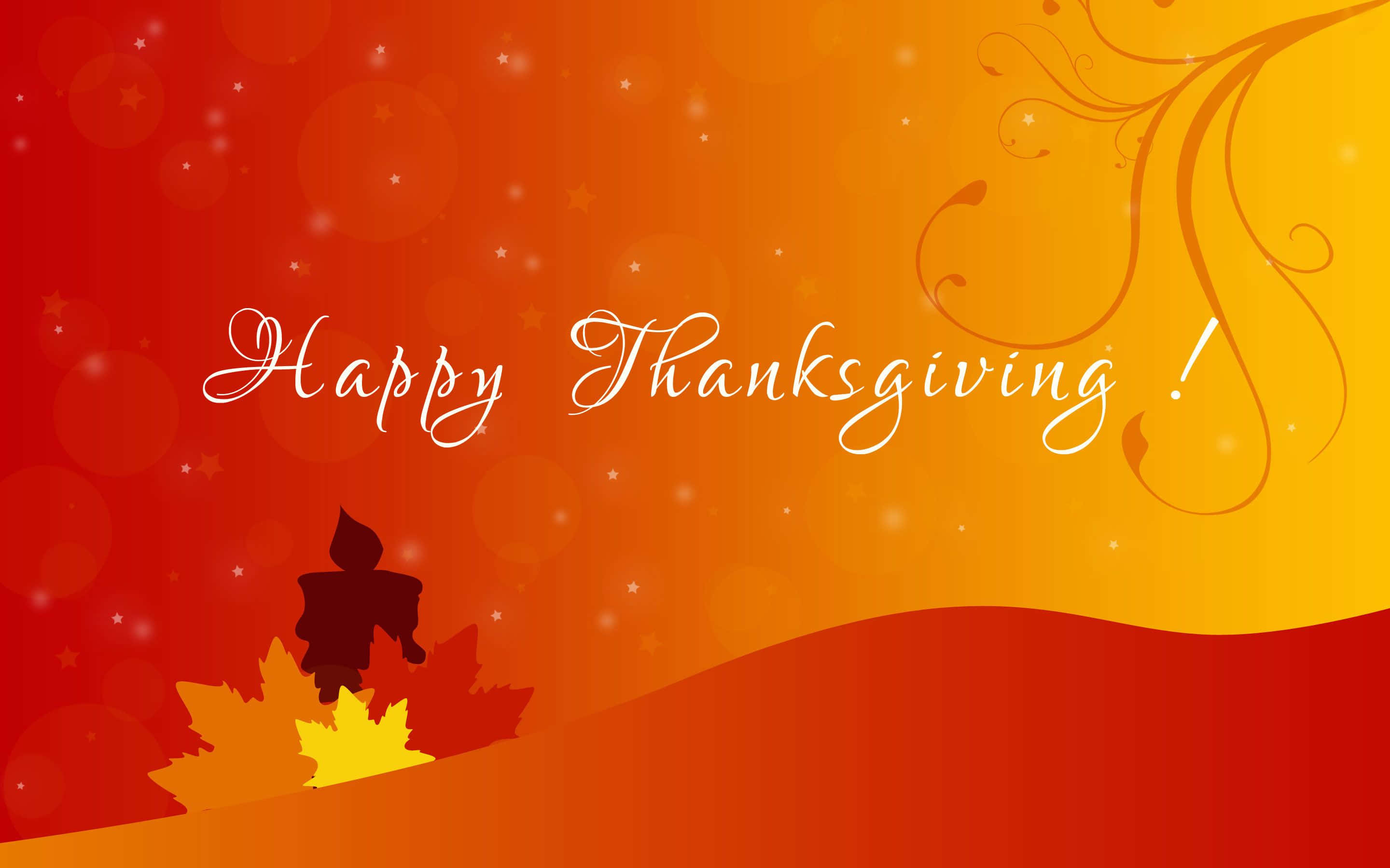 Happy Thanksgiving Greeting Card, yellow and red gradient, silhouette of a turkey, 2K Desktop Wallpaper