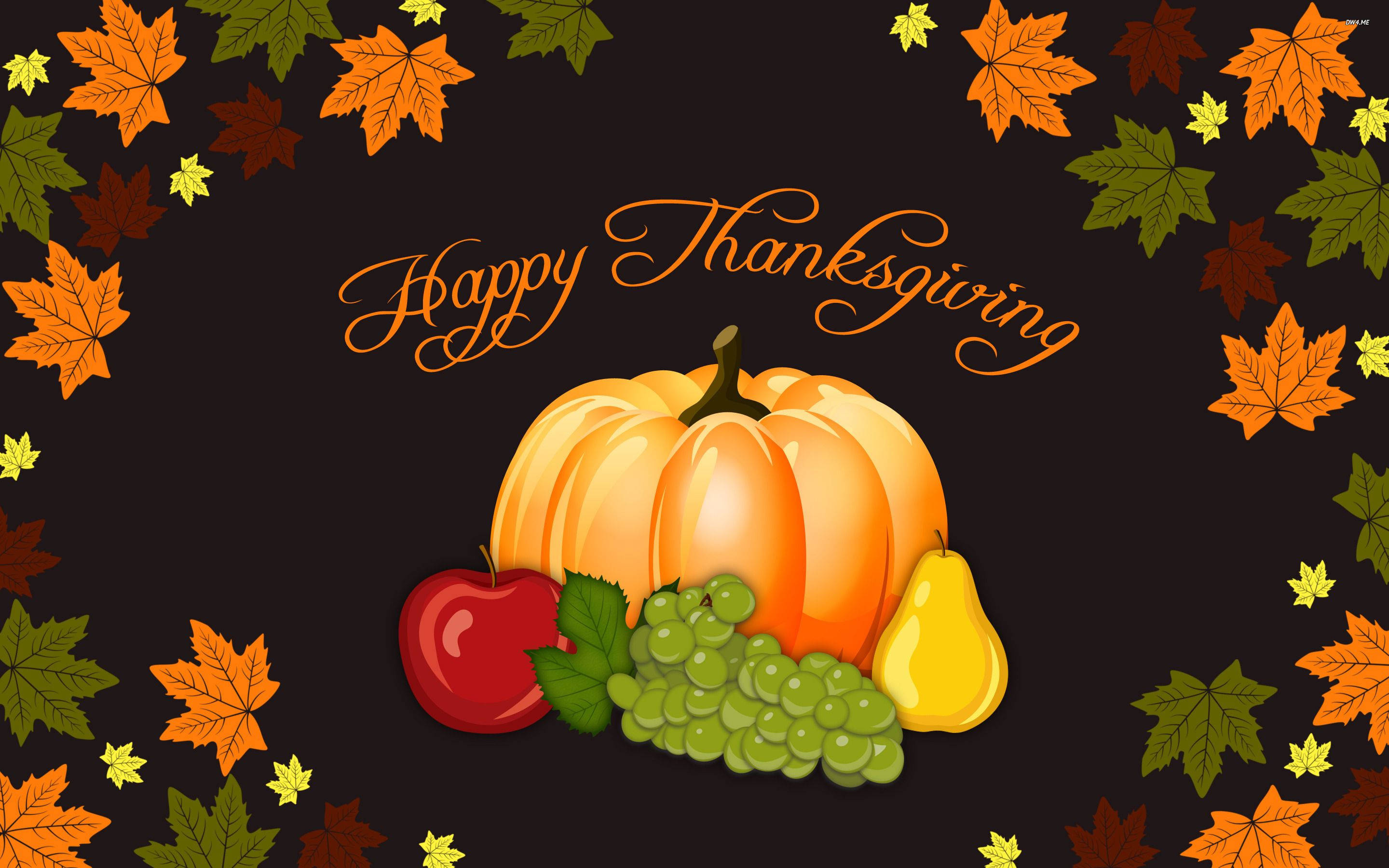 Thanksgiving, glowing pumpkin, apples, 2K Desktop Wallpaper