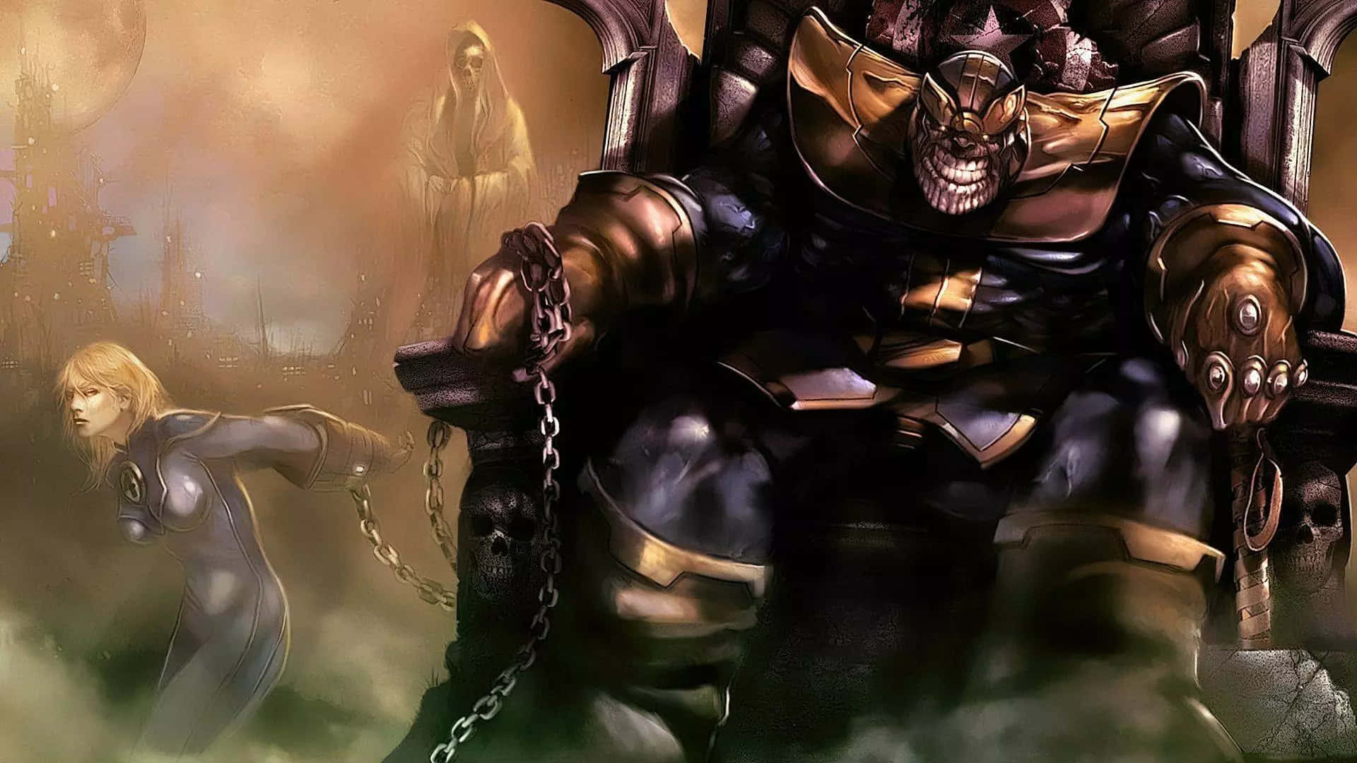 Thanos, skull mask, throne, Full HD Desktop Wallpaper