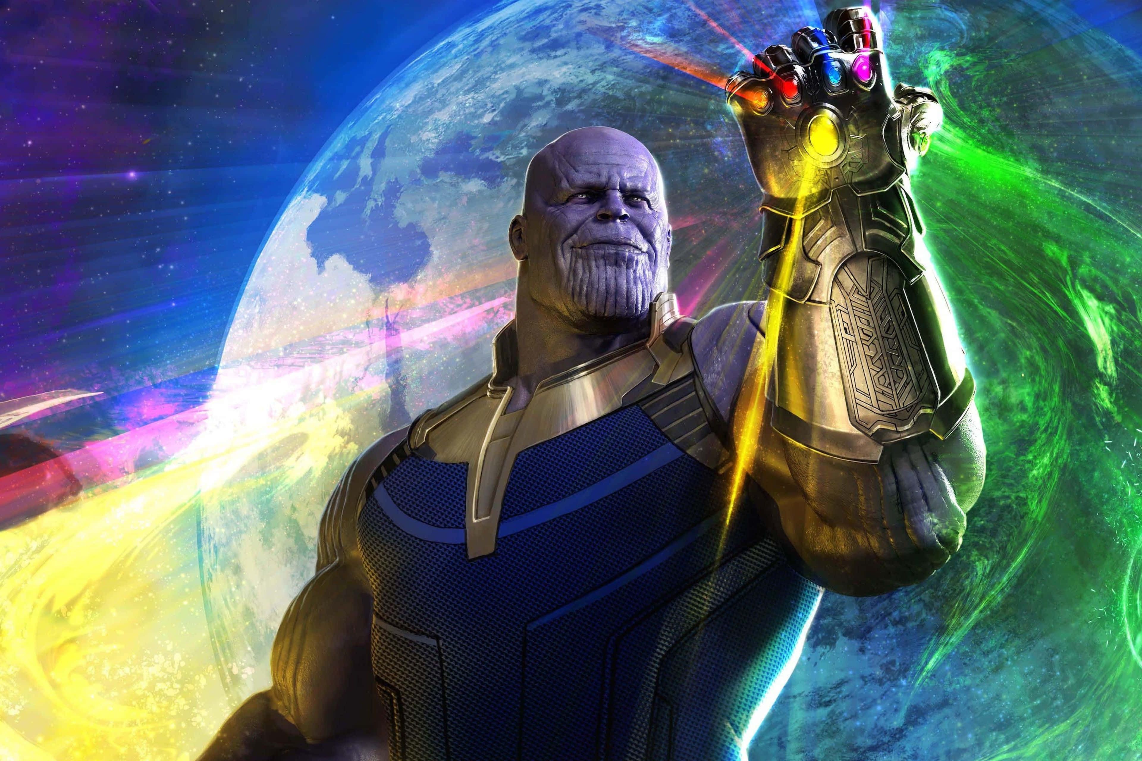 Thanos, infinity gauntlet, cosmic backdrop, 4K Desktop Wallpaper