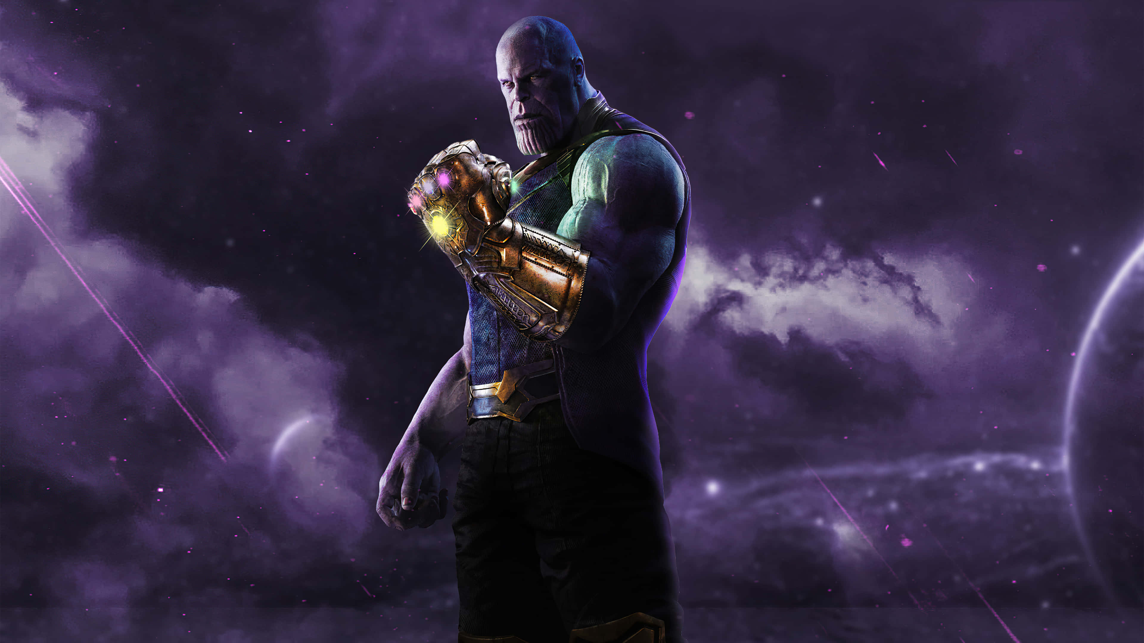 Thanos, infinity gauntlet, purple nebula, 4K Desktop Wallpaper