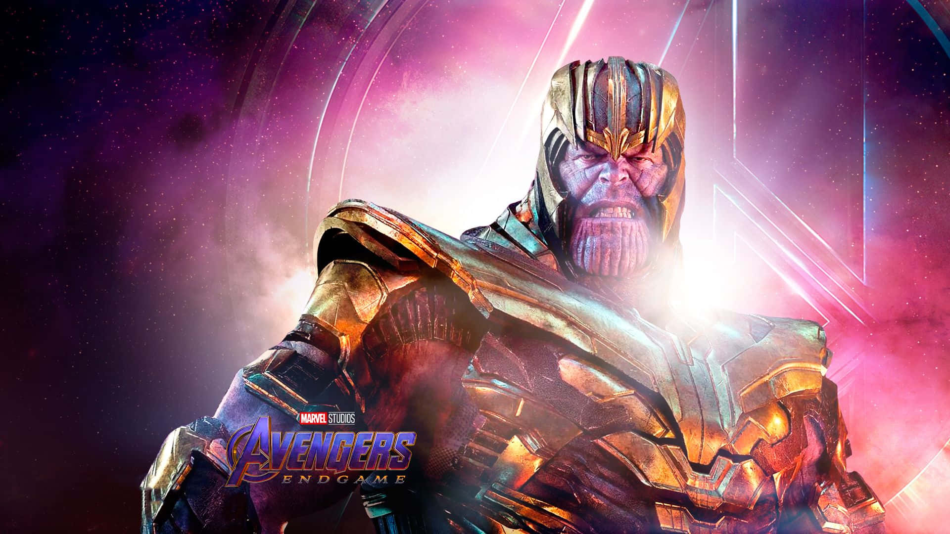 Thanos, golden armor, cosmic purple and pink nebula, Full HD Desktop Wallpaper