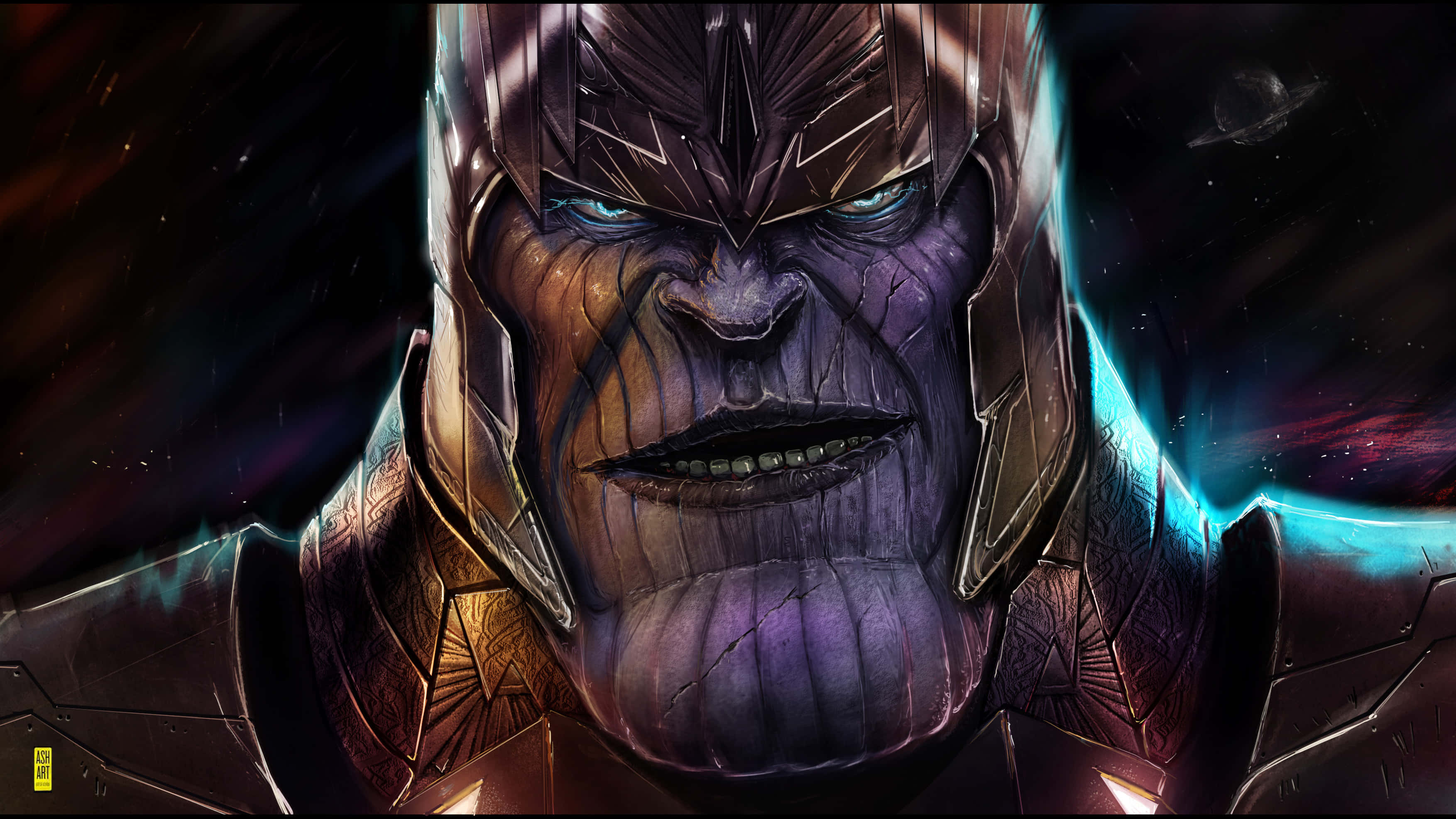 Thanos, 4K Digital, glowing blue eyes, 2K Desktop Wallpaper