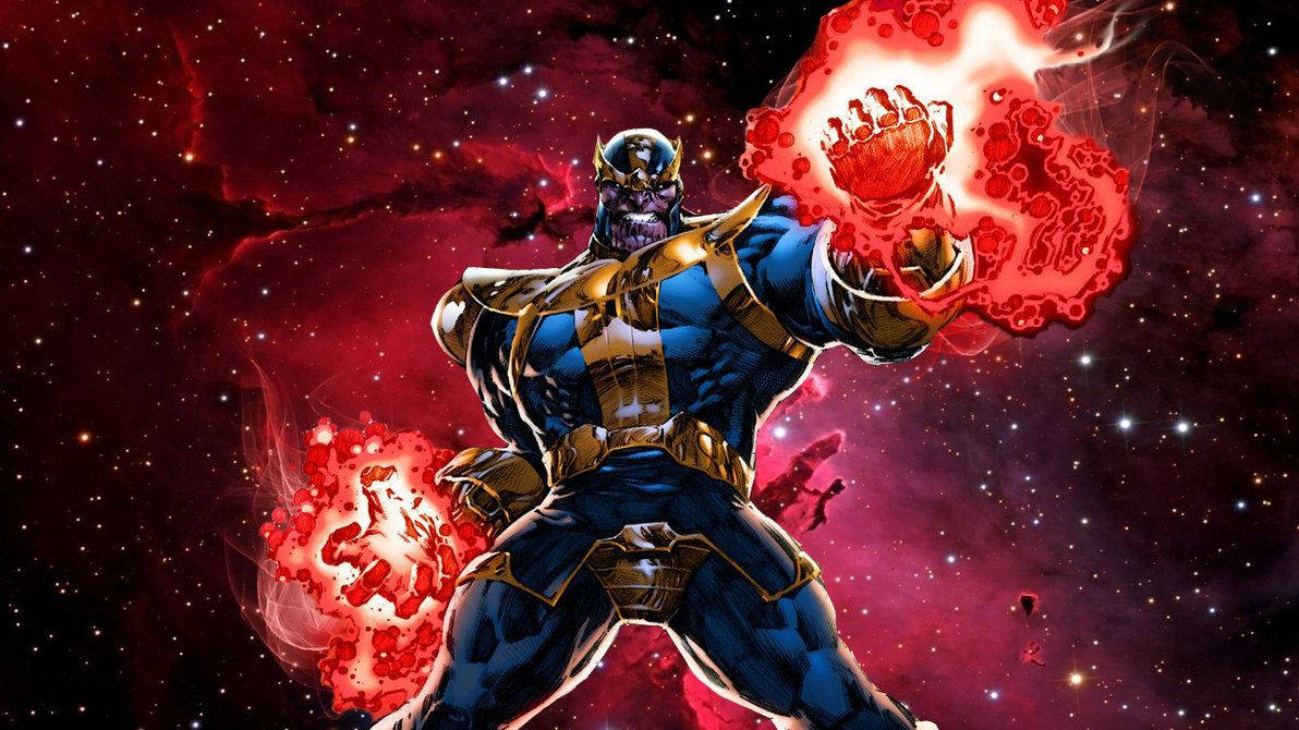 Thanos, flaming red glove, blue and gold armor, SD Desktop Wallpaper