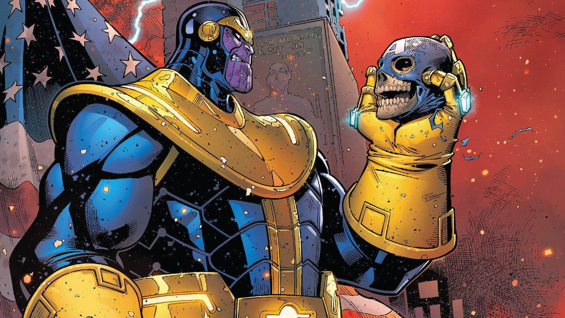 Thanos, golden armor, skull-gloved hand, Full HD Desktop Wallpaper