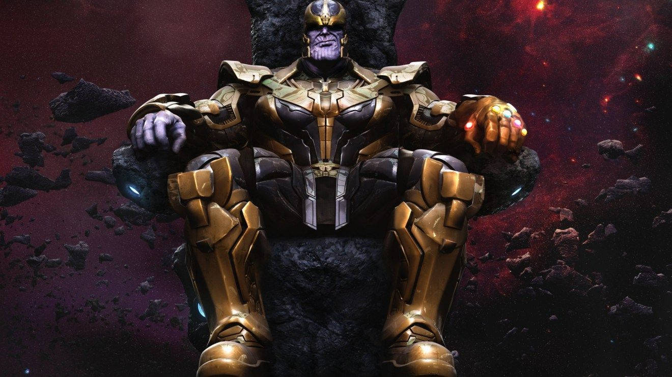 Thanos, cosmic throne, floating asteroids, HD Desktop Wallpaper