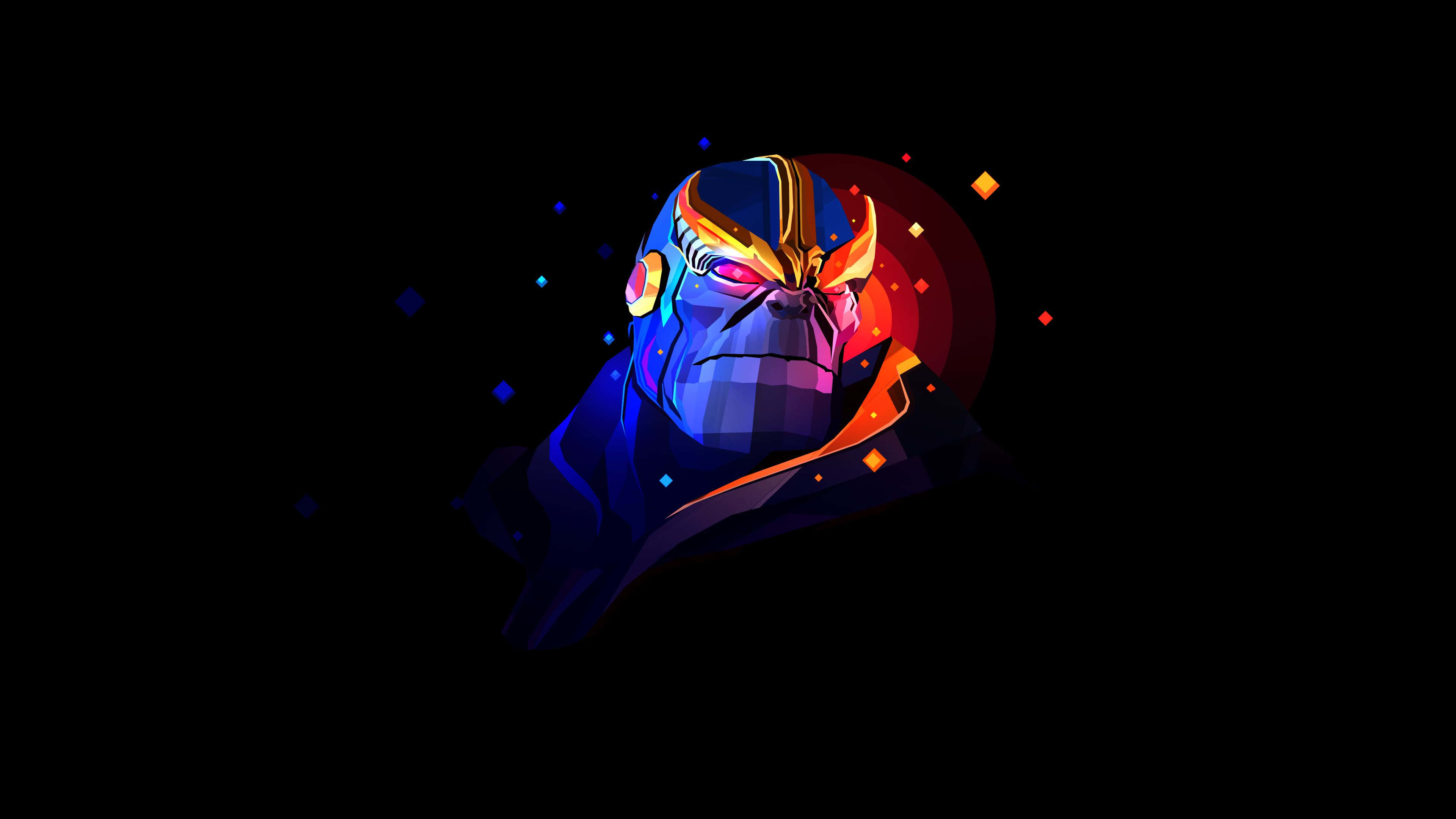 Thanos, blue and orange hues, black background, 4K Desktop Wallpaper