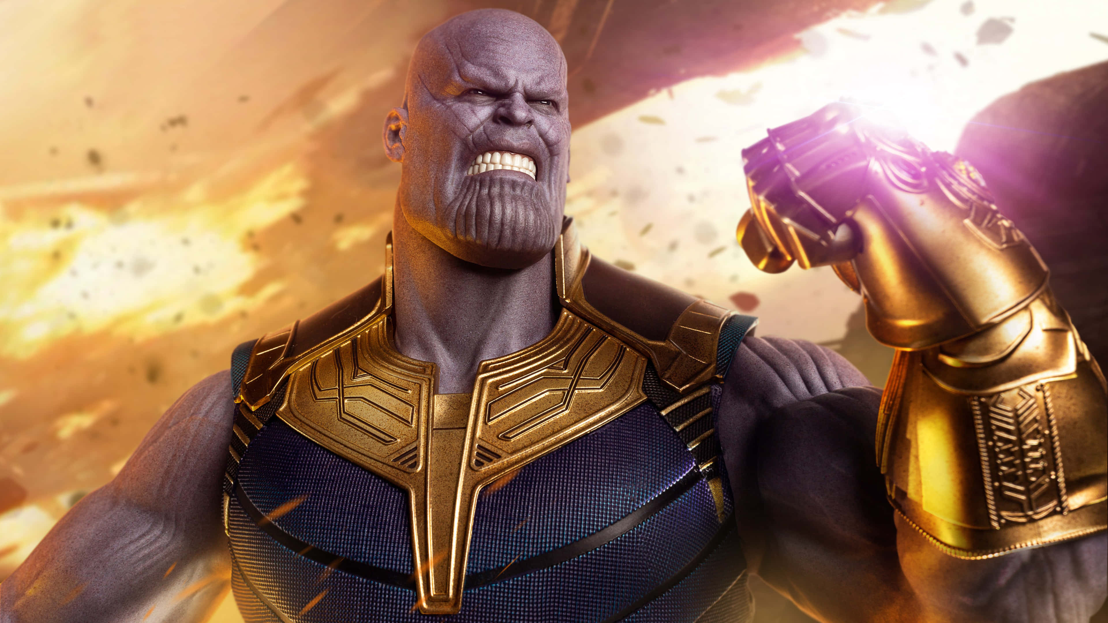 Thanos, purple armor, golden gauntlet, 4K Desktop Wallpaper