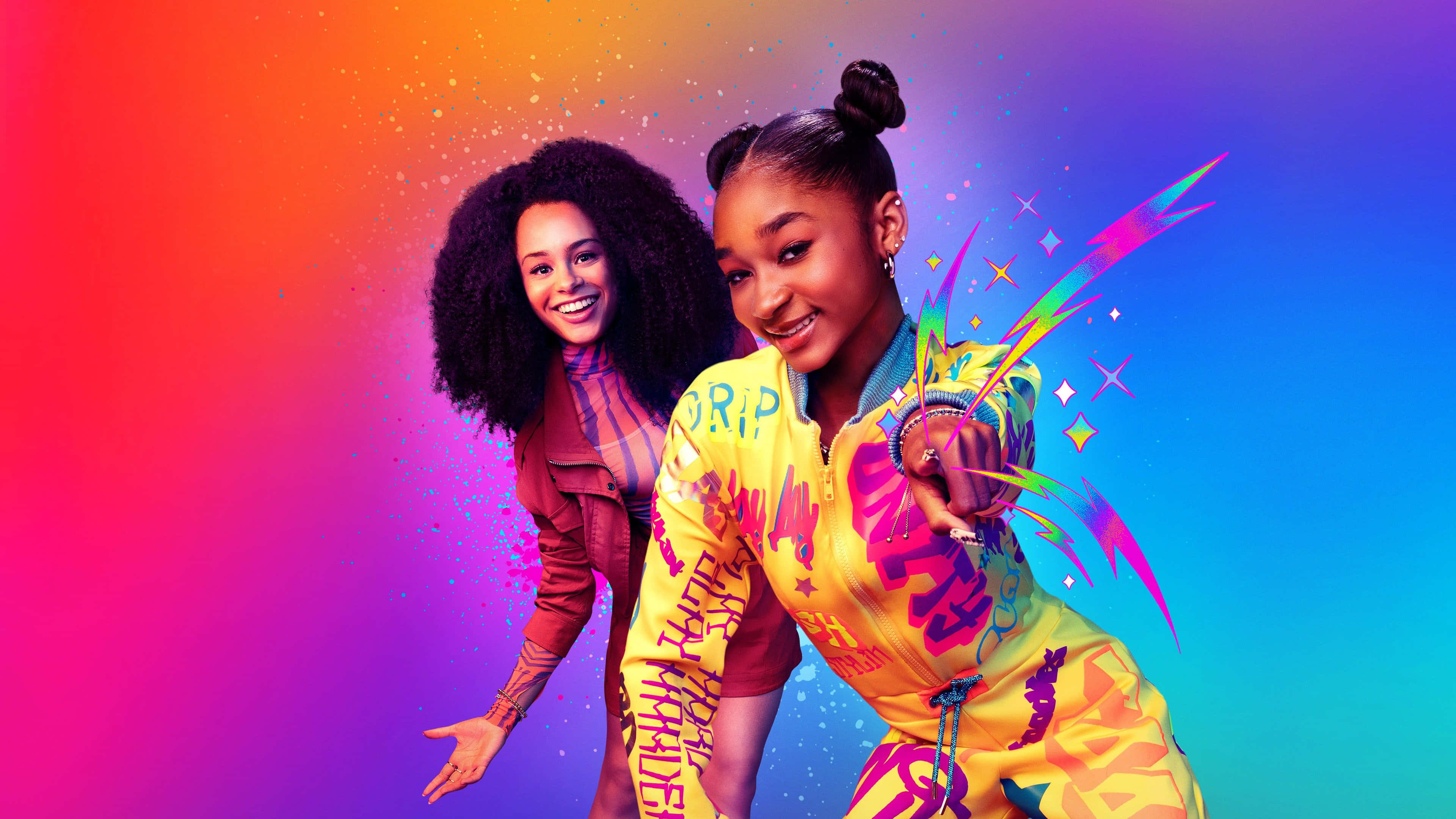 That Girl Lay Lay, graffiti-style outfits, rainbow gradient background, 4K Desktop Wallpaper