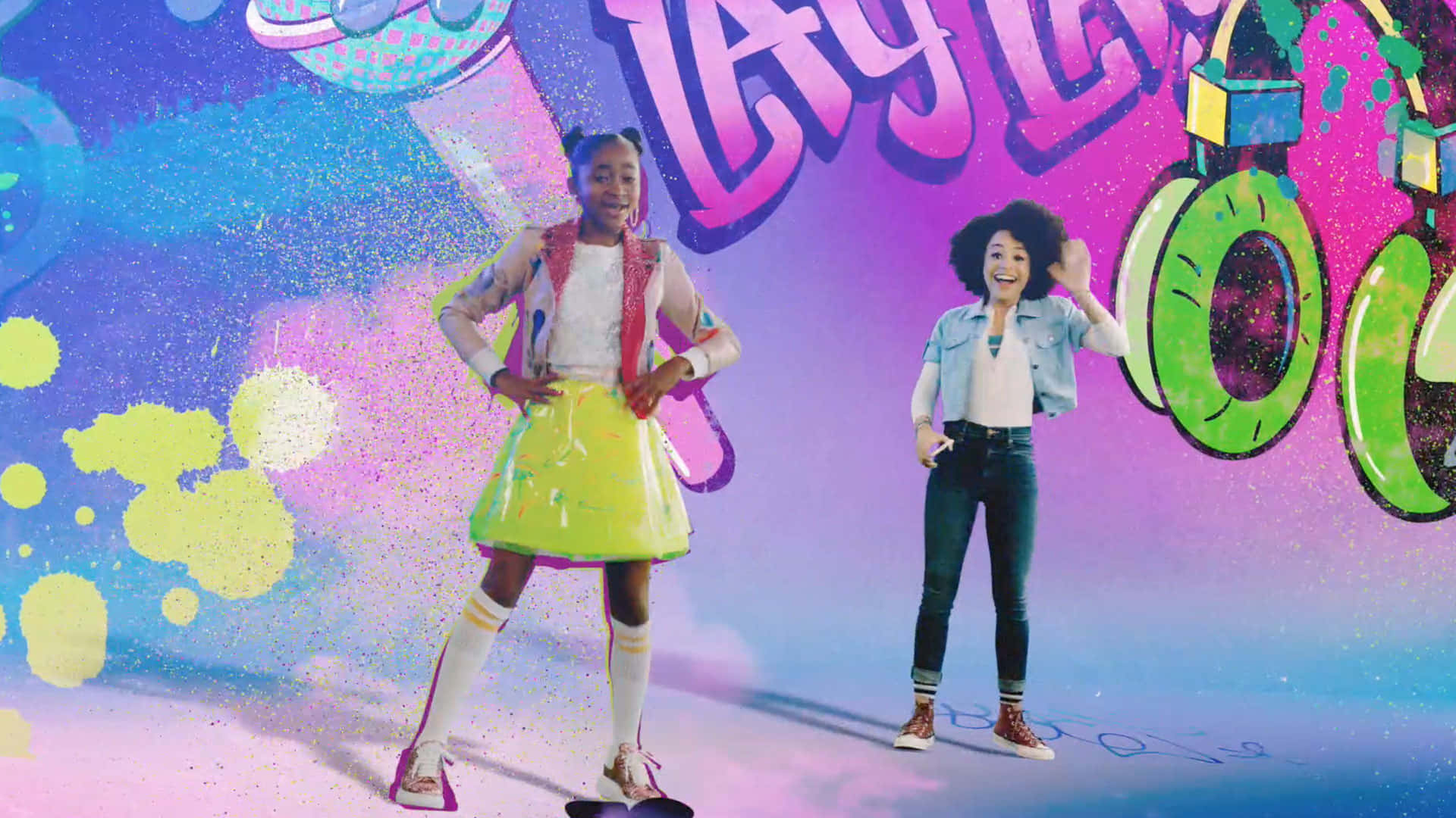 That Girl Lay Lay, graffiti-styled studio, neon splatters, Full HD Desktop Wallpaper