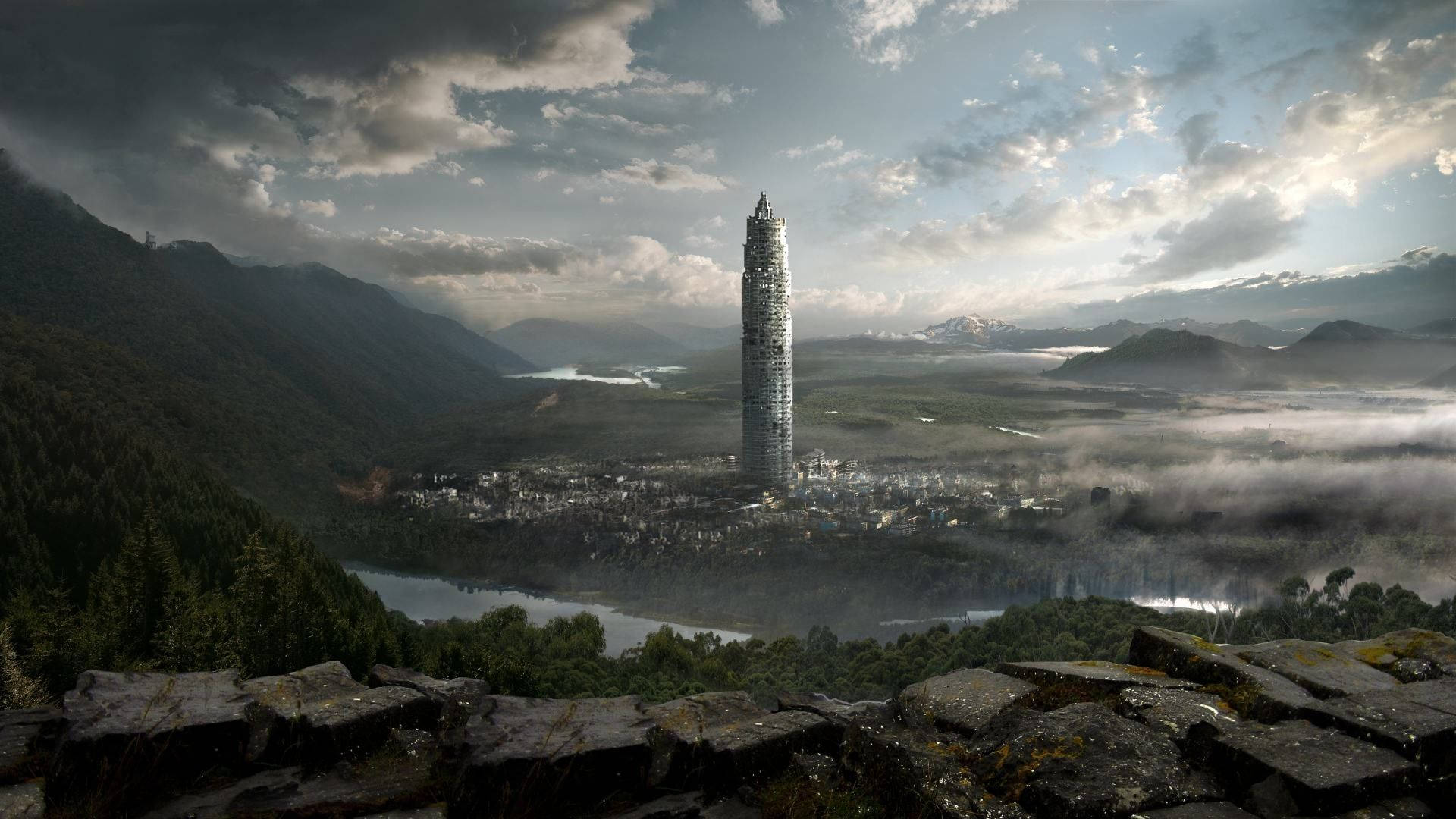 The 100, fictional city of Polis, towering futuristic skyscraper, Full HD Desktop Wallpaper