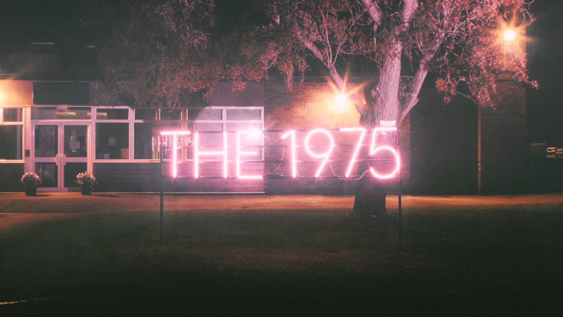 THE 1975, glowing pink neon sign, night, Full HD Desktop Wallpaper
