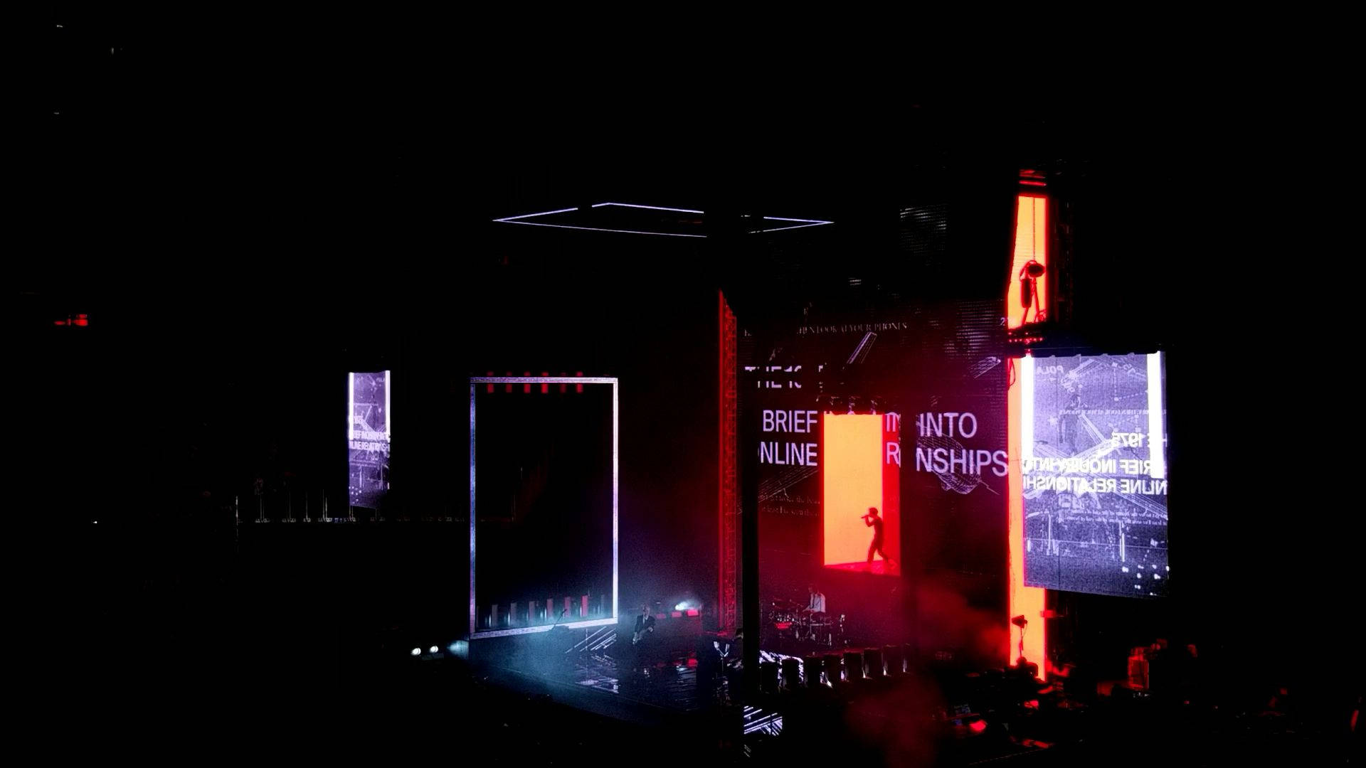 The 1975, concert stage, glowing red and blue screens, Full HD Desktop Wallpaper
