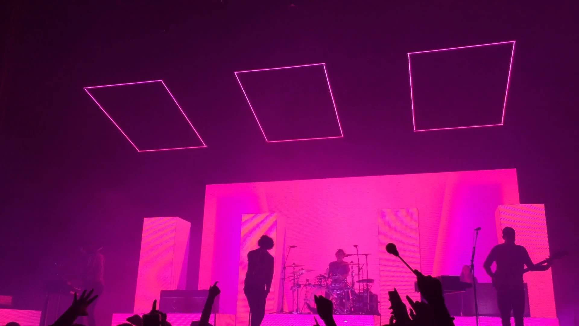 The 1975, sentimental performance, glowing pink geometric lights, Full HD Desktop Wallpaper
