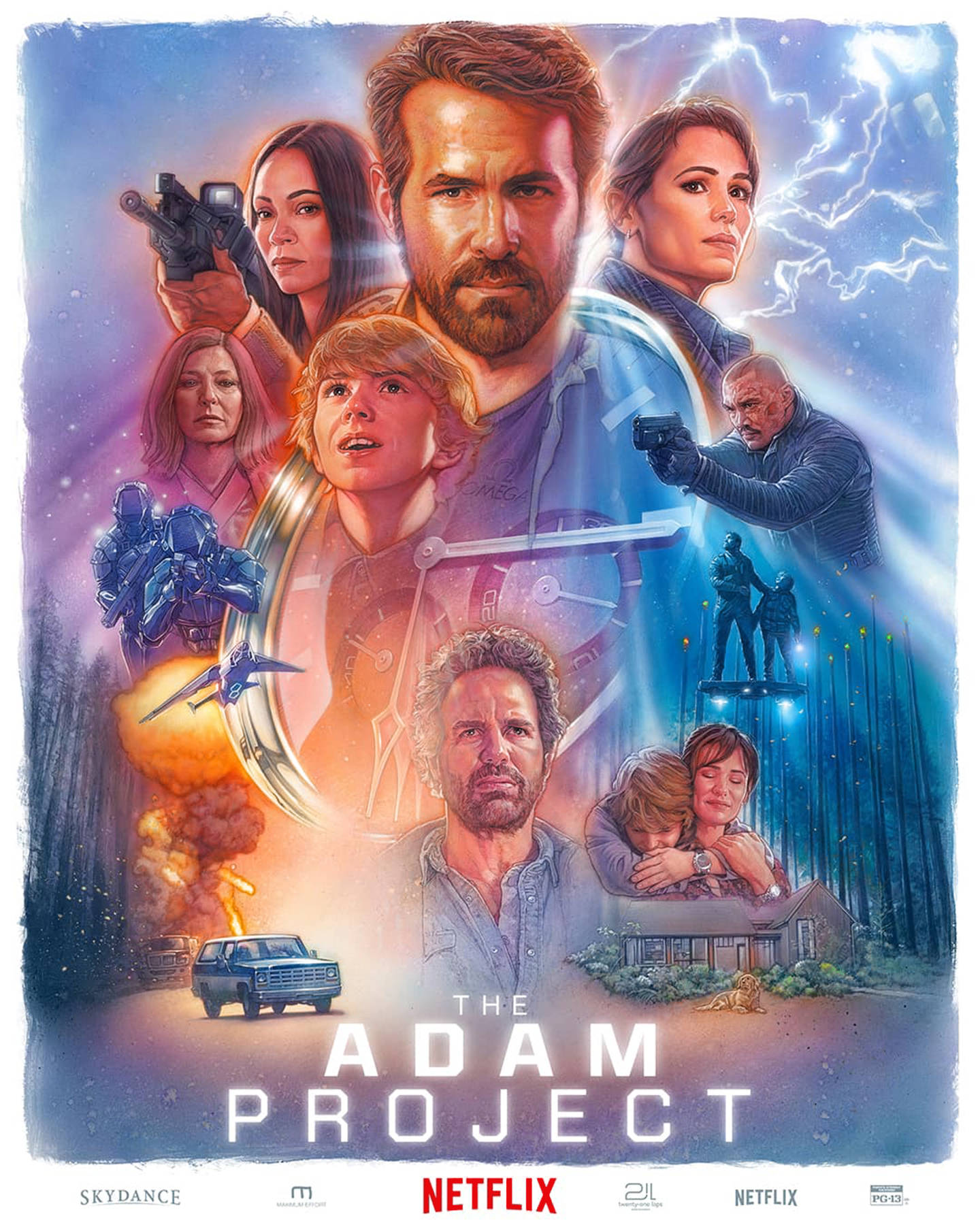 The Adam Project, blue SUV, cosmic backdrop, HD Phone Wallpaper