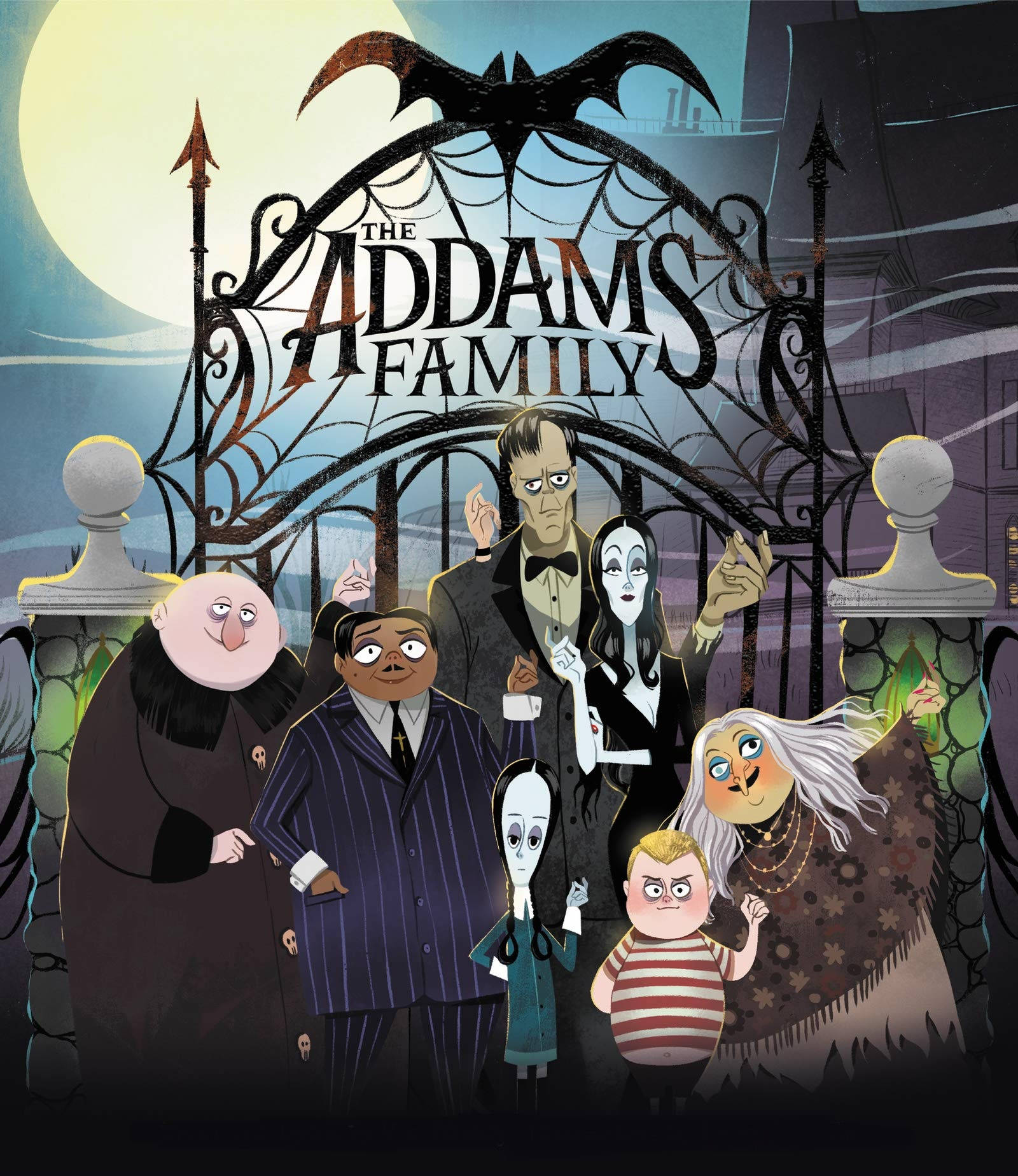 The Addams Family, cartoon illustration, gothic wrought iron gate, HD Phone Wallpaper