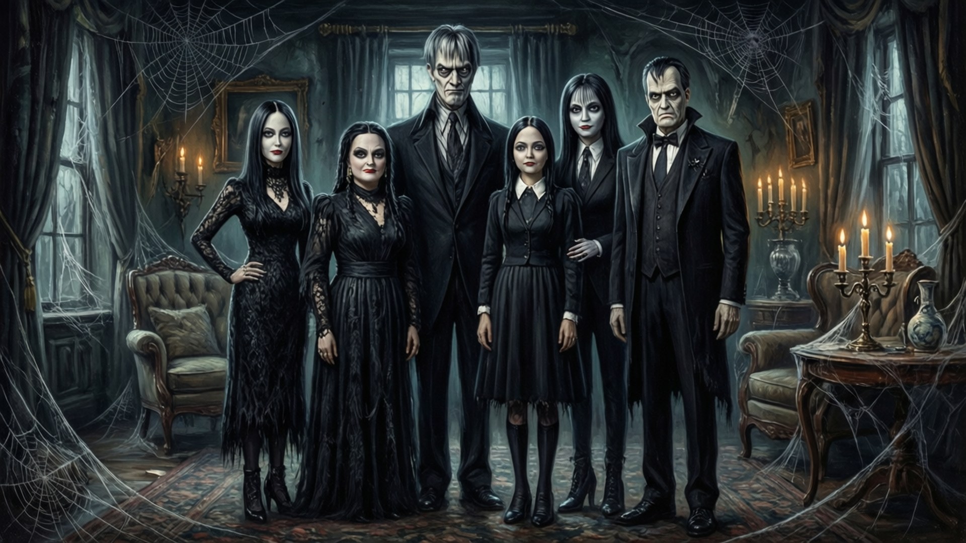 The Addams Family, gothic parlor, cobwebs, Full HD Desktop Wallpaper