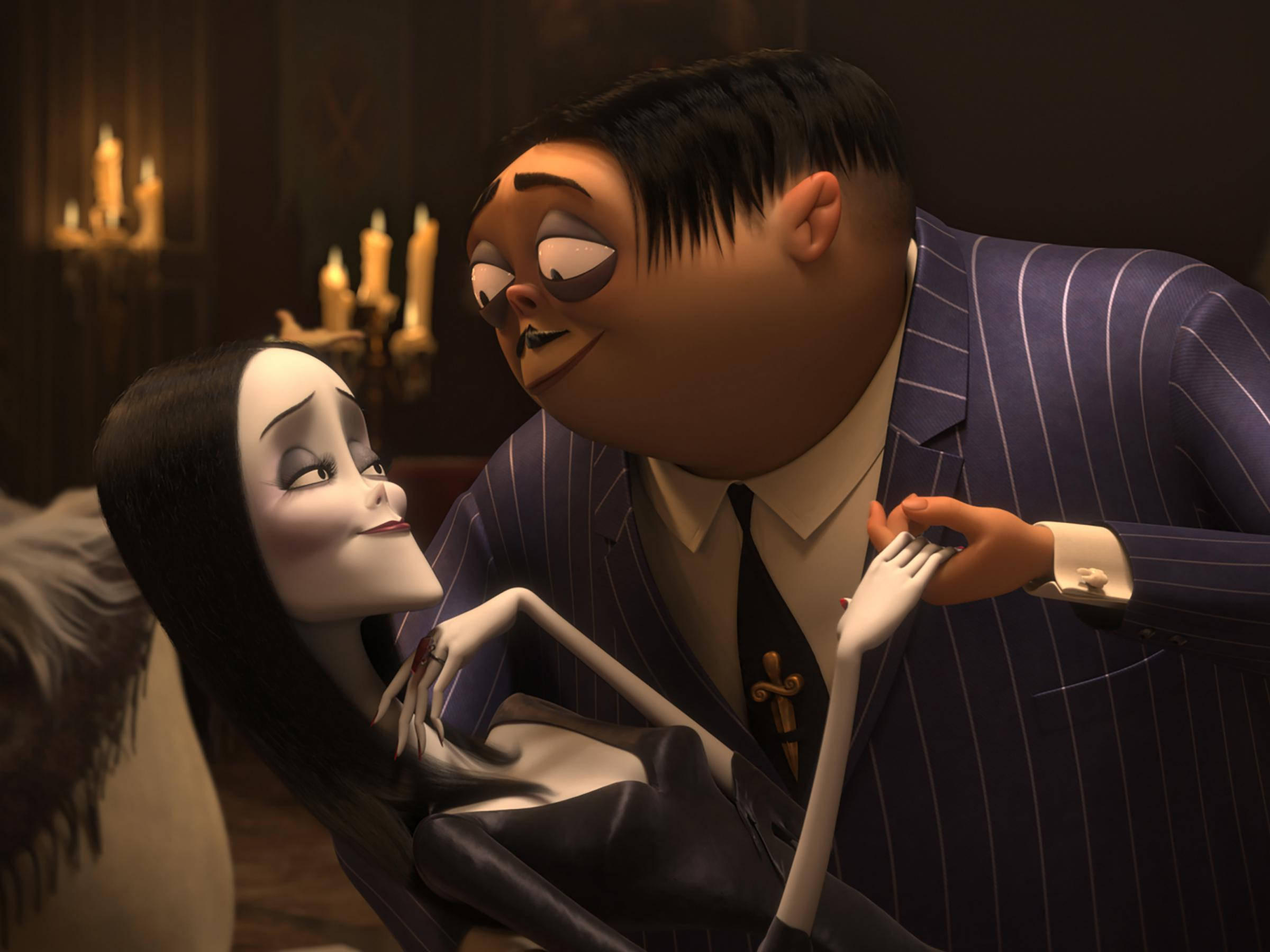 The Addams Family, vampire couple, candlelit gothic room, Full HD Desktop Wallpaper
